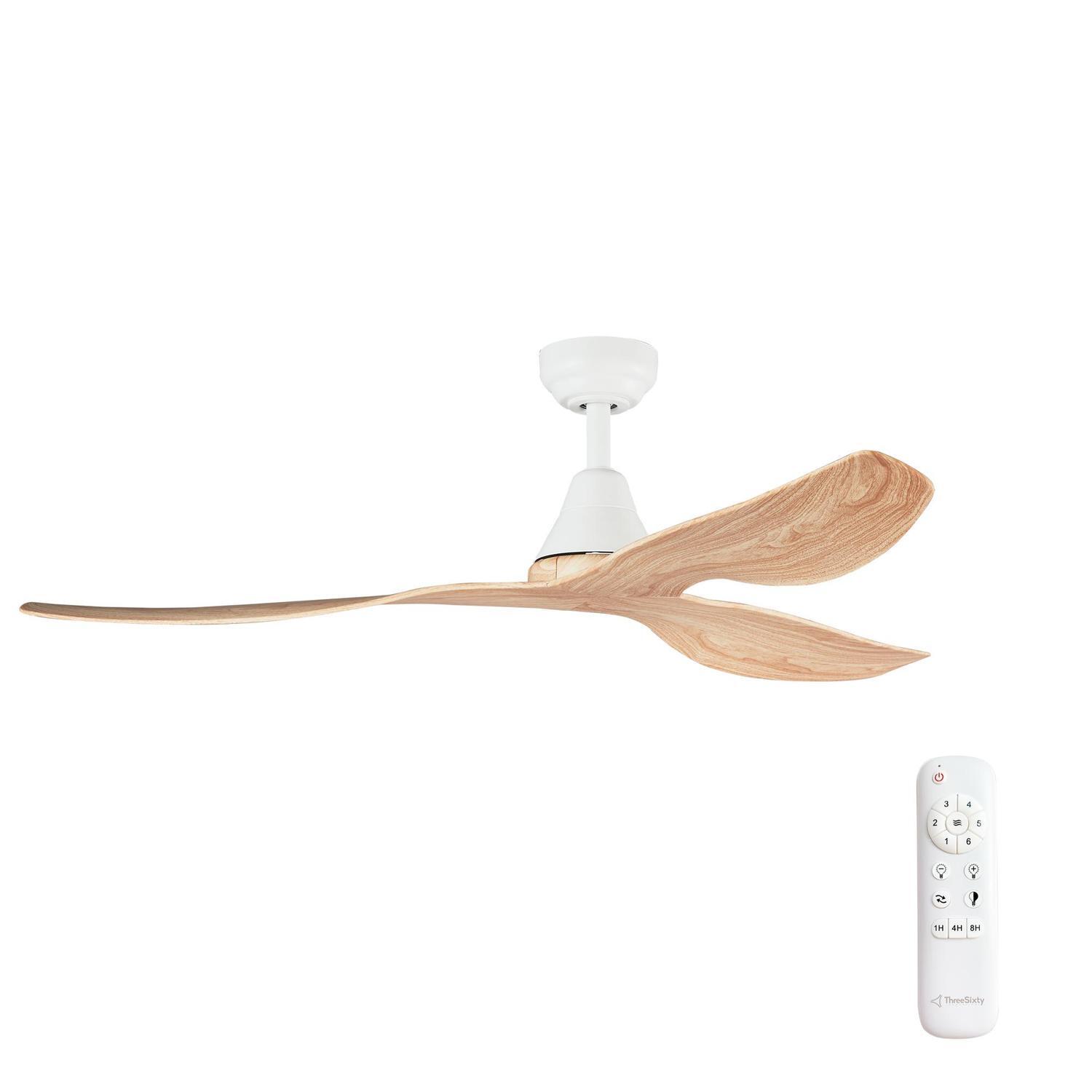 132cm White 3 Blade Ceiling Fan with Light Oak Blades