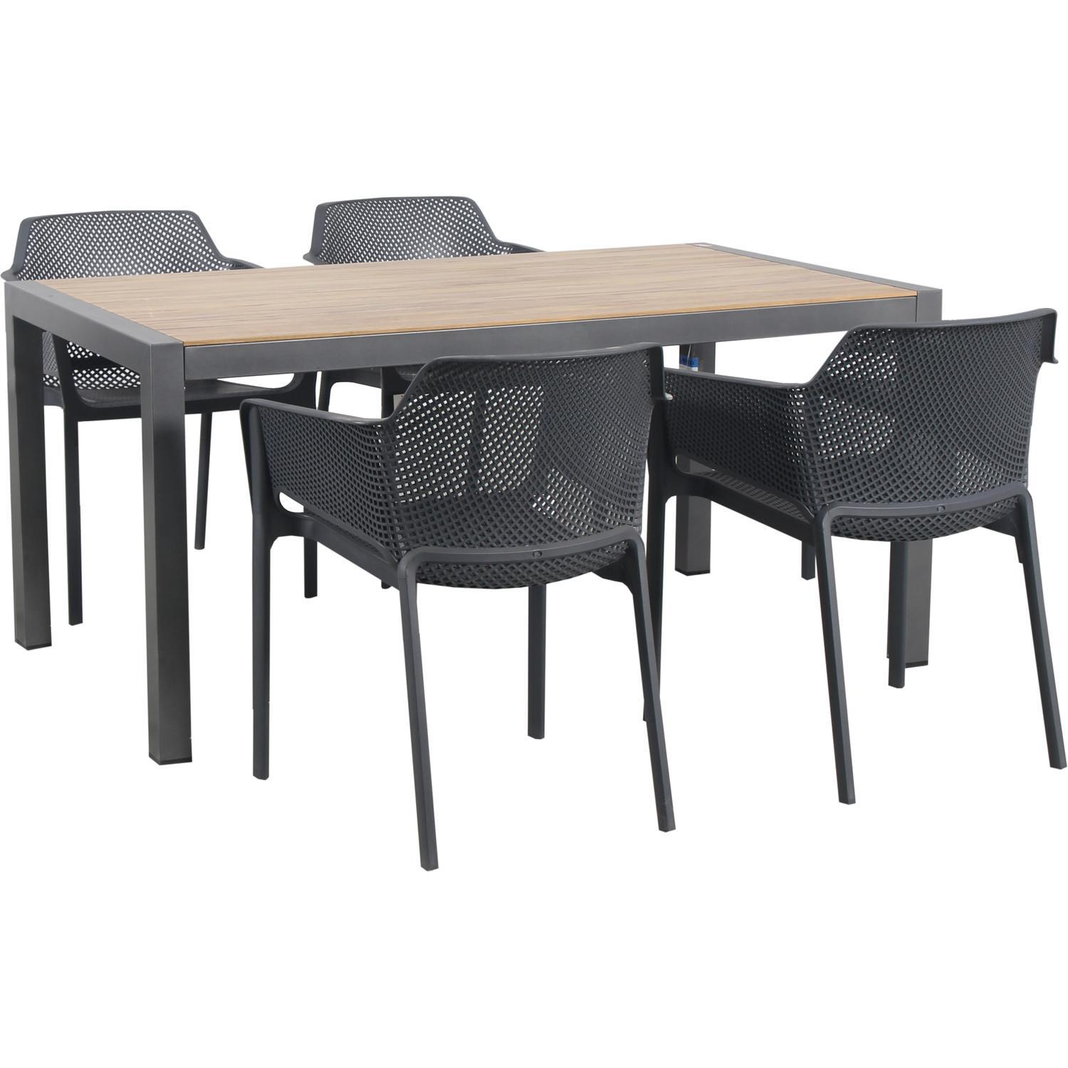 Outdoor Dining Setting 5 Piece Vivid Dining Chair with Arms Charcoal
