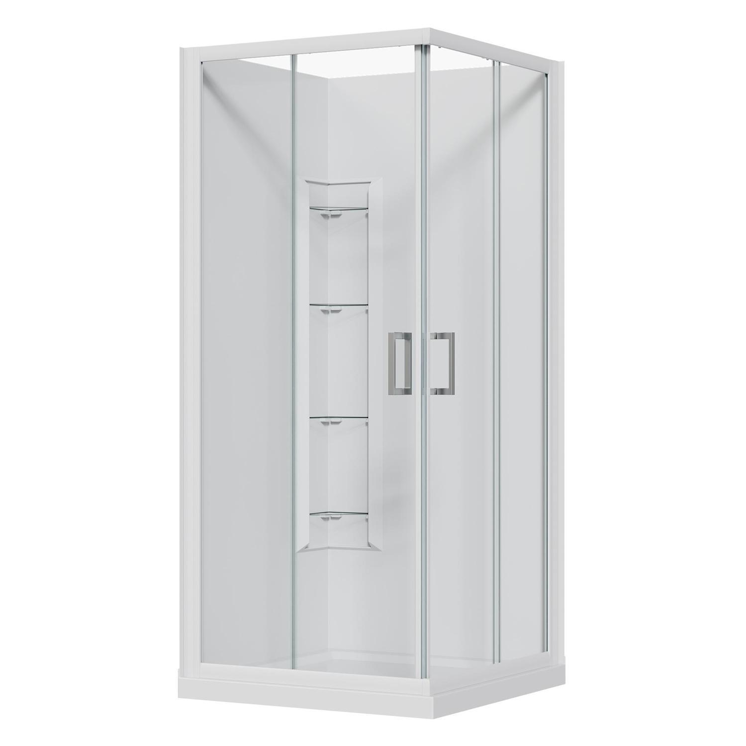 2 Sided Slider Corner Mould Acrylic Shower Offset Waste 900 x 900 x 2015mm White