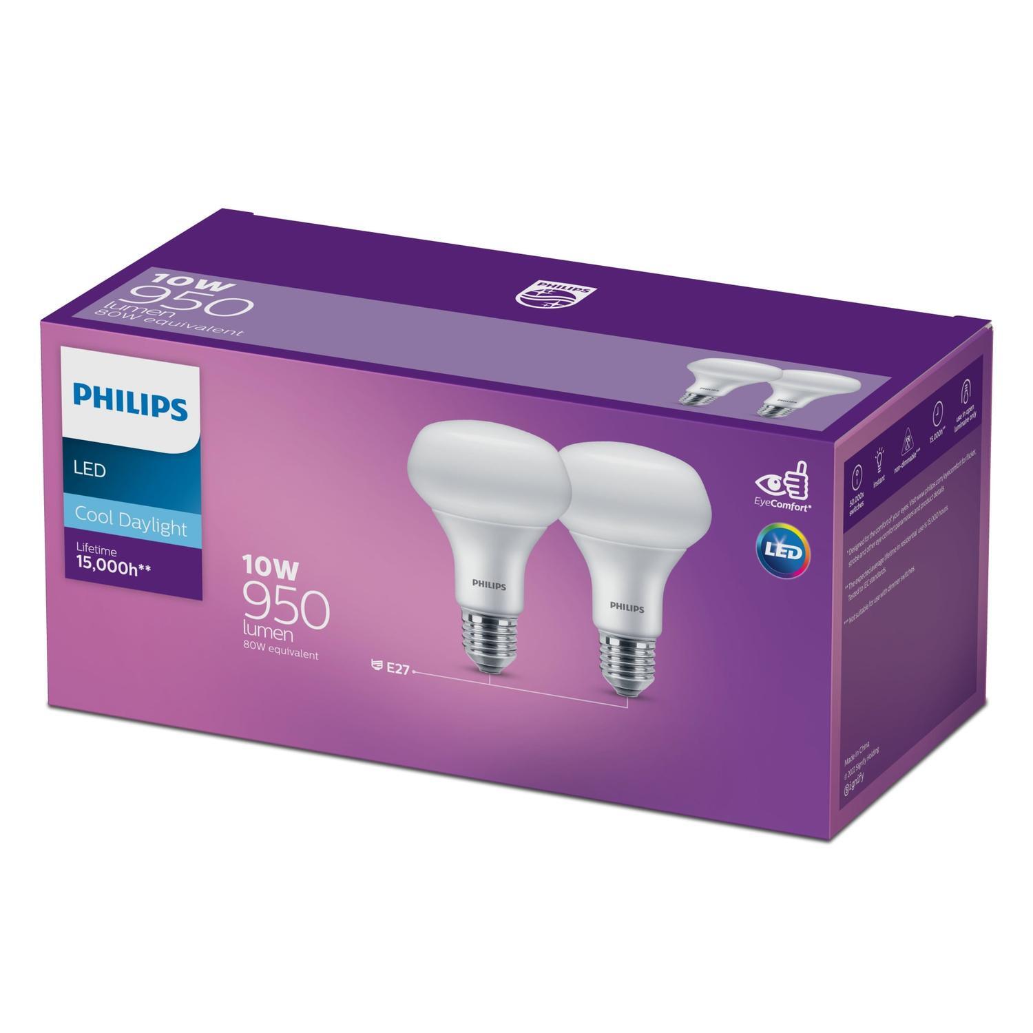 LED Reflector 10 Watt 880 Lumen E27 Cool Daylight R80 2Pack  Frosted