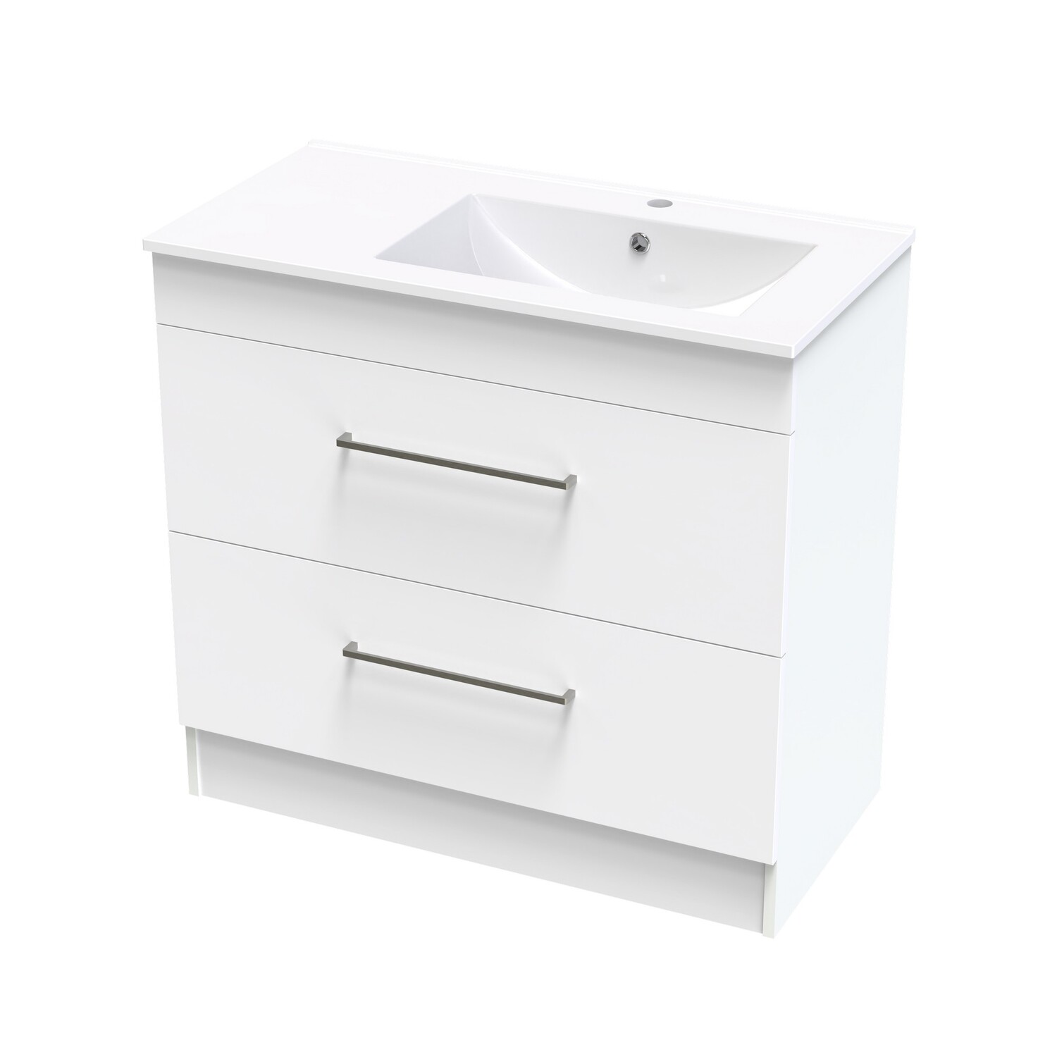 Cashmere Valley 900 Right Hand Bowl Double Drawer Floor Ultra Gloss White