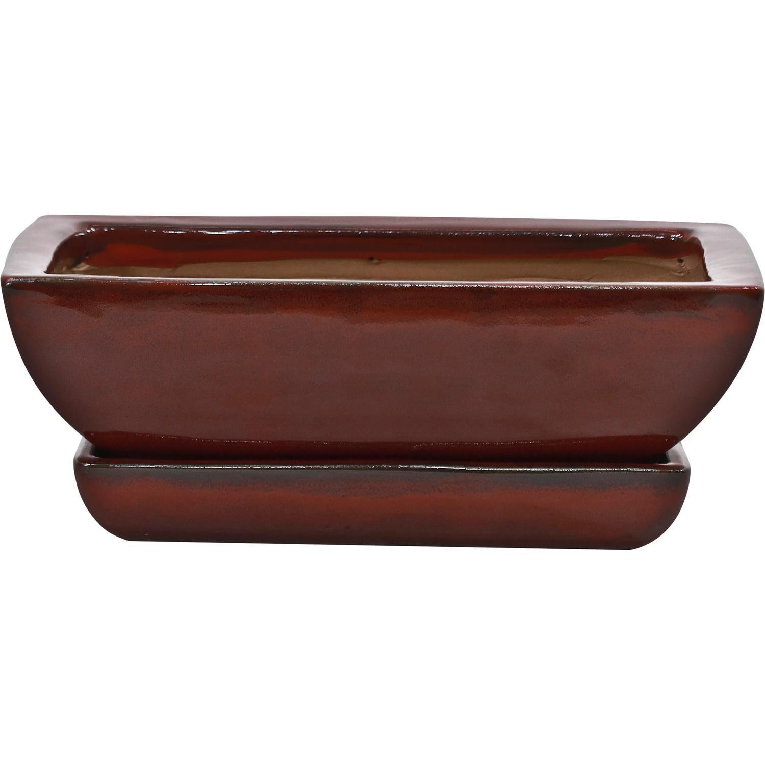 Glazed Bonsai Tapered Pot Large Firework Red