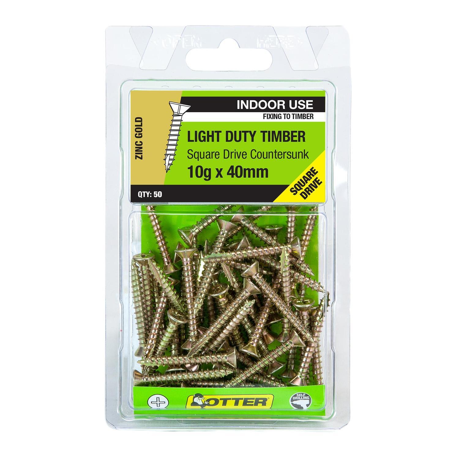 Light Duty Timber Screws 10g x 40mm Pack of 50 Zinc Gold Plated