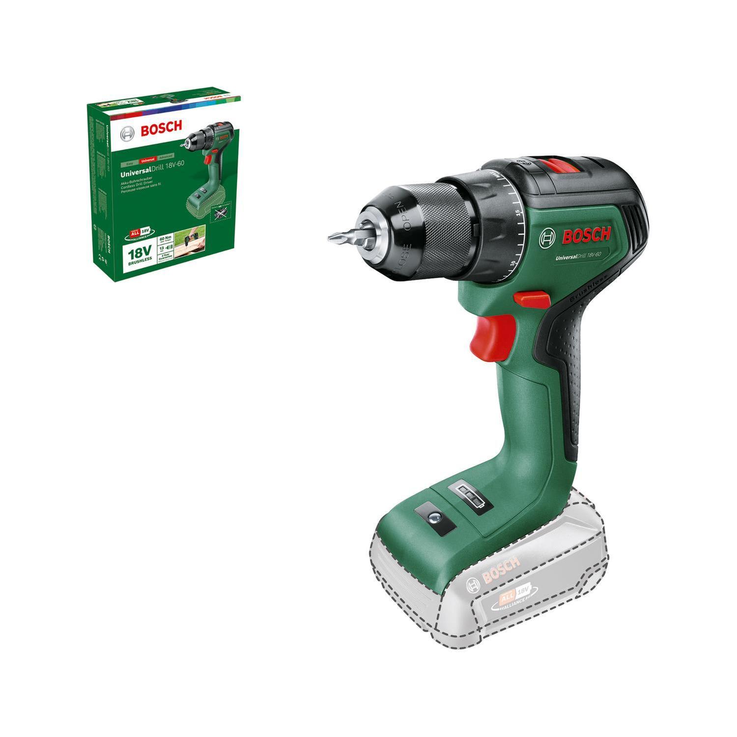 18 Volt Brushless Cordless Drill Driver 60 Nm with 2.5Ah Battery & Fast Charger (UniversalDrill 18V-60)