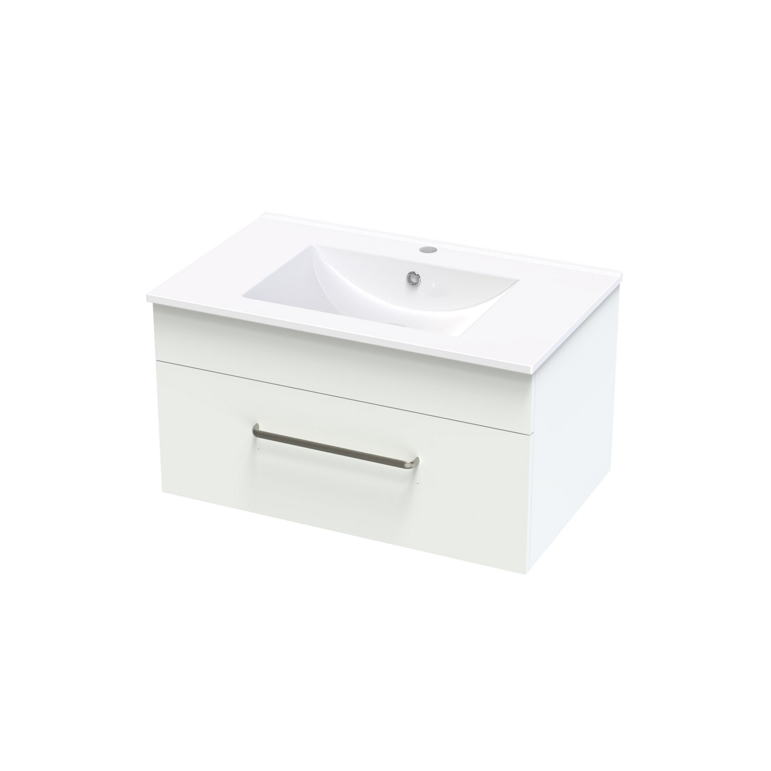 Single Drawer Wall Hung Vanity 750mm White Melamine