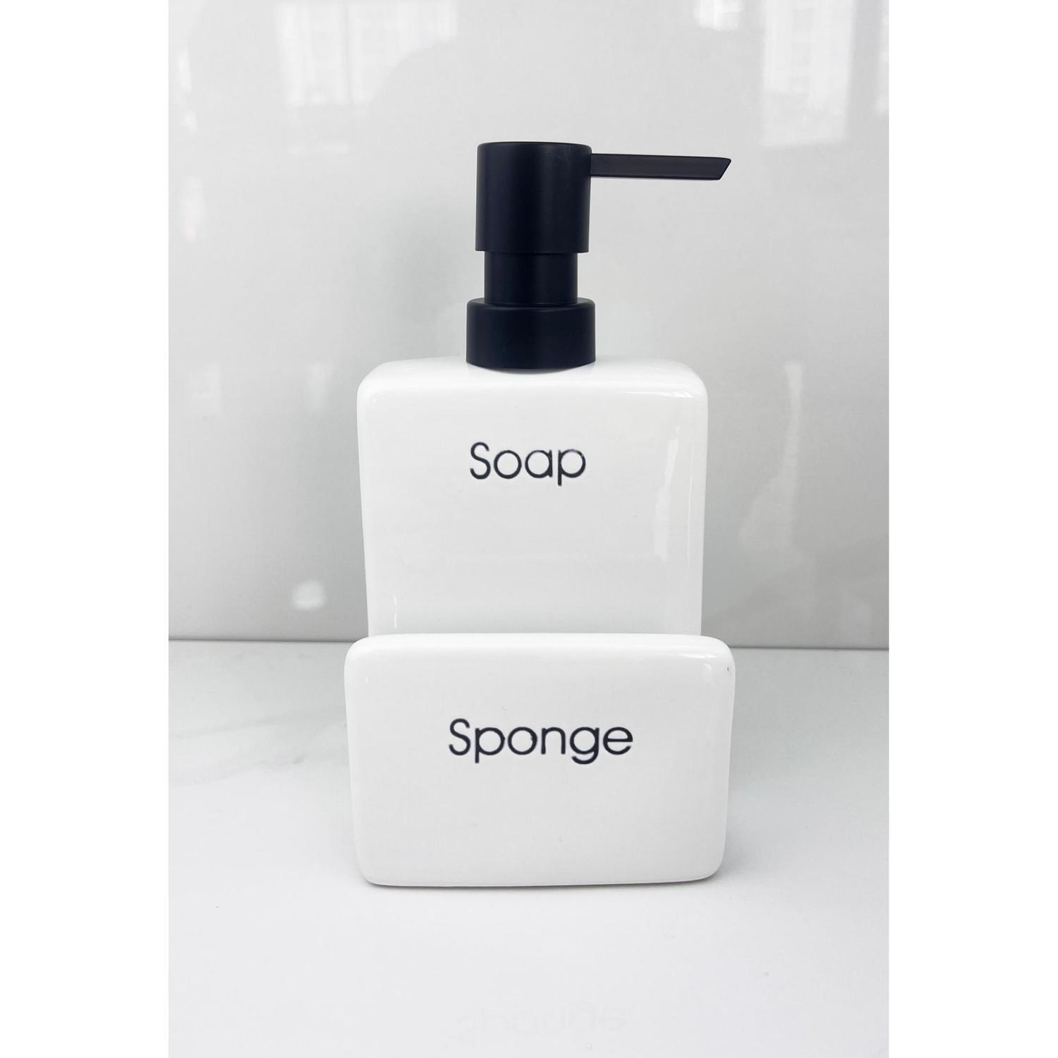 Soap Dispenser + Sponge Rest Ceramic White