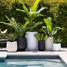 Tall Round Ribbed Resin Pot L White