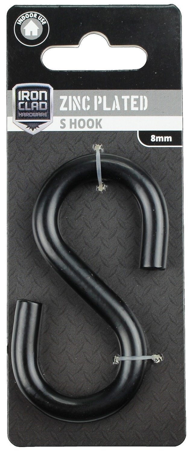 S Hook 8mm Black