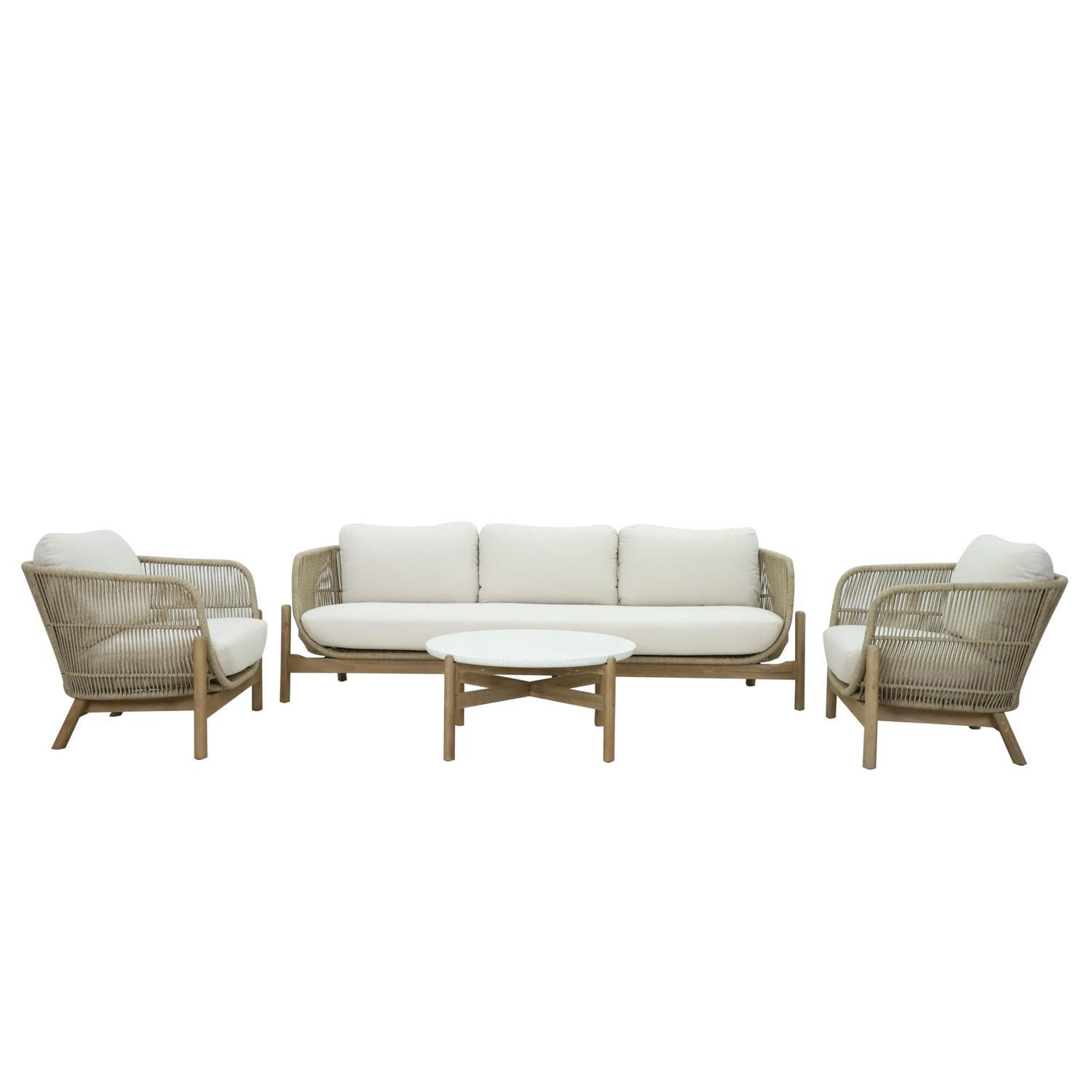 Outdoor Lounge Setting With Triple Lounger 4 Piece Seats 4