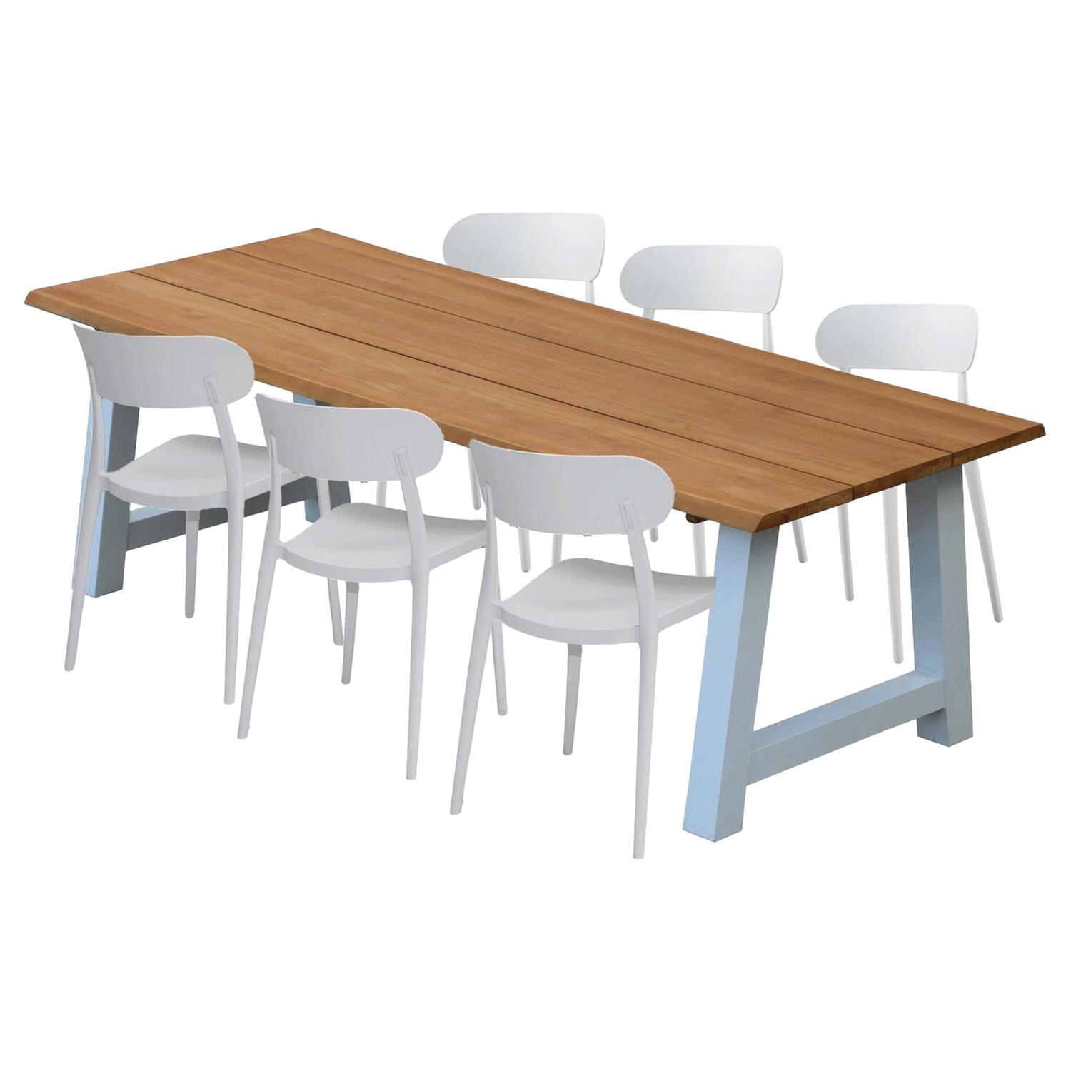 Outdoor Dining Setting w/ Curve Dining Chair White 7 Piece