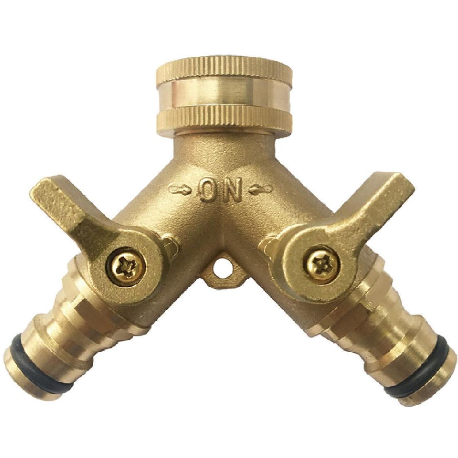 2-Way Brass Tap Adaptor with Shut-Off Valves