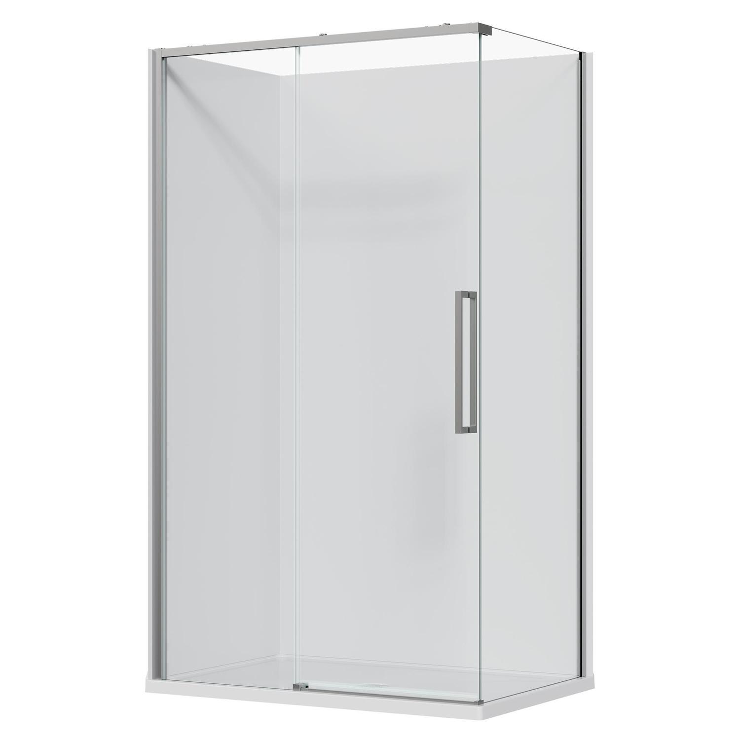 2 Sided Frameless Sliding Flat Wall Acrylic Shower LH 1200 x 800 x 2040mm Chrome