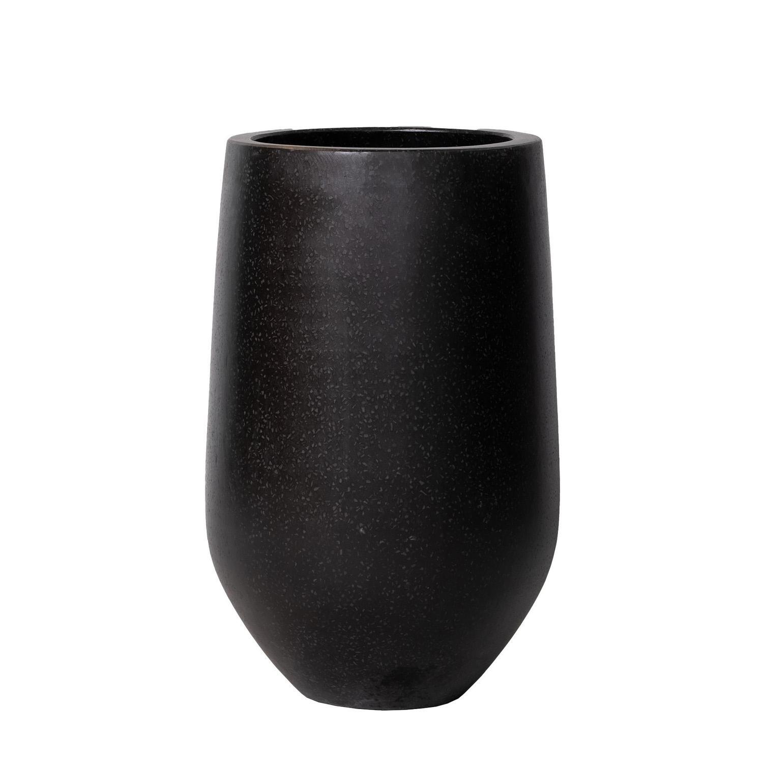 Round Terrazzo Vase Pot L Black