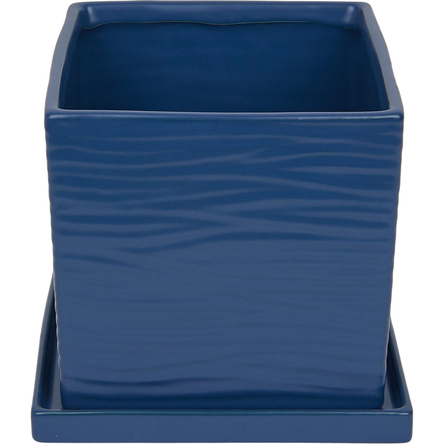 Cube Pot and Saucer XS Navy Blue