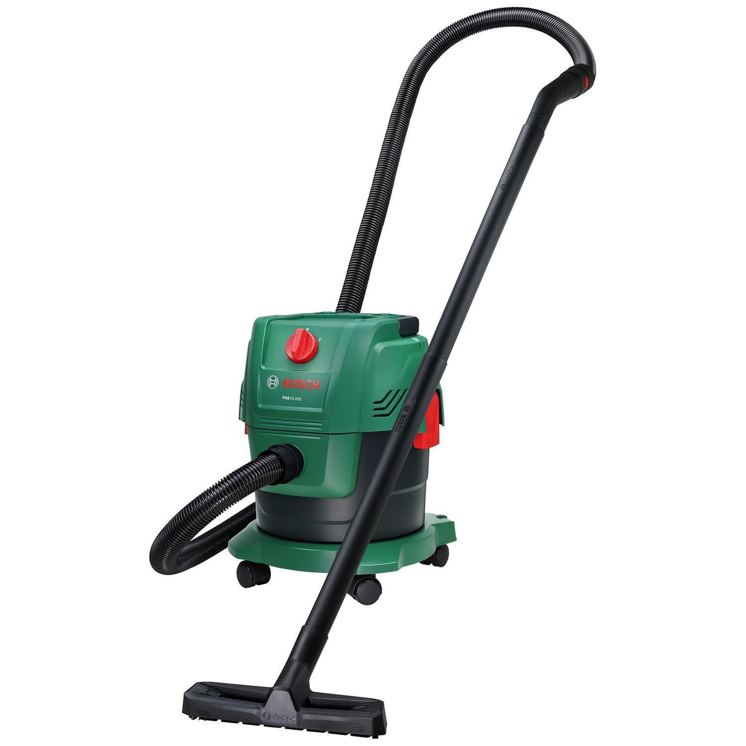 Bosch PAS15-200 1000W Wet Dry Vacuum Cleaner Set 15L 200m Bar Incl: Extension pipes, Suction Hose + Handle, Floor Nozzle, Crevice Nozzle, Vac Paper Bag, Cartridge Filter