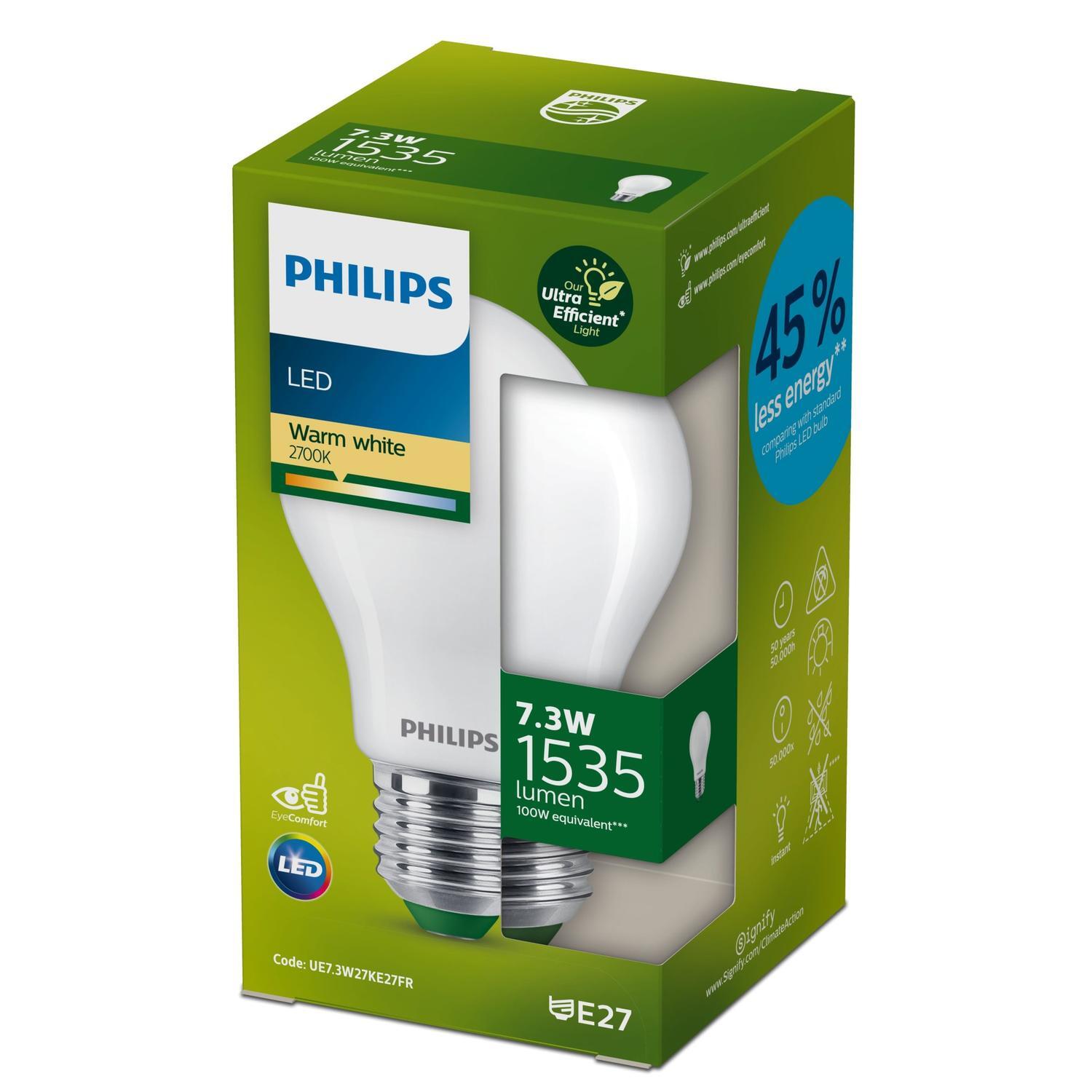 LED Ultra Efficient A60 E27 1535 Lumen Frosted 7.3 Watt Warm White