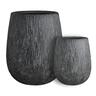 Tall Round Cement Carve Pot M Black