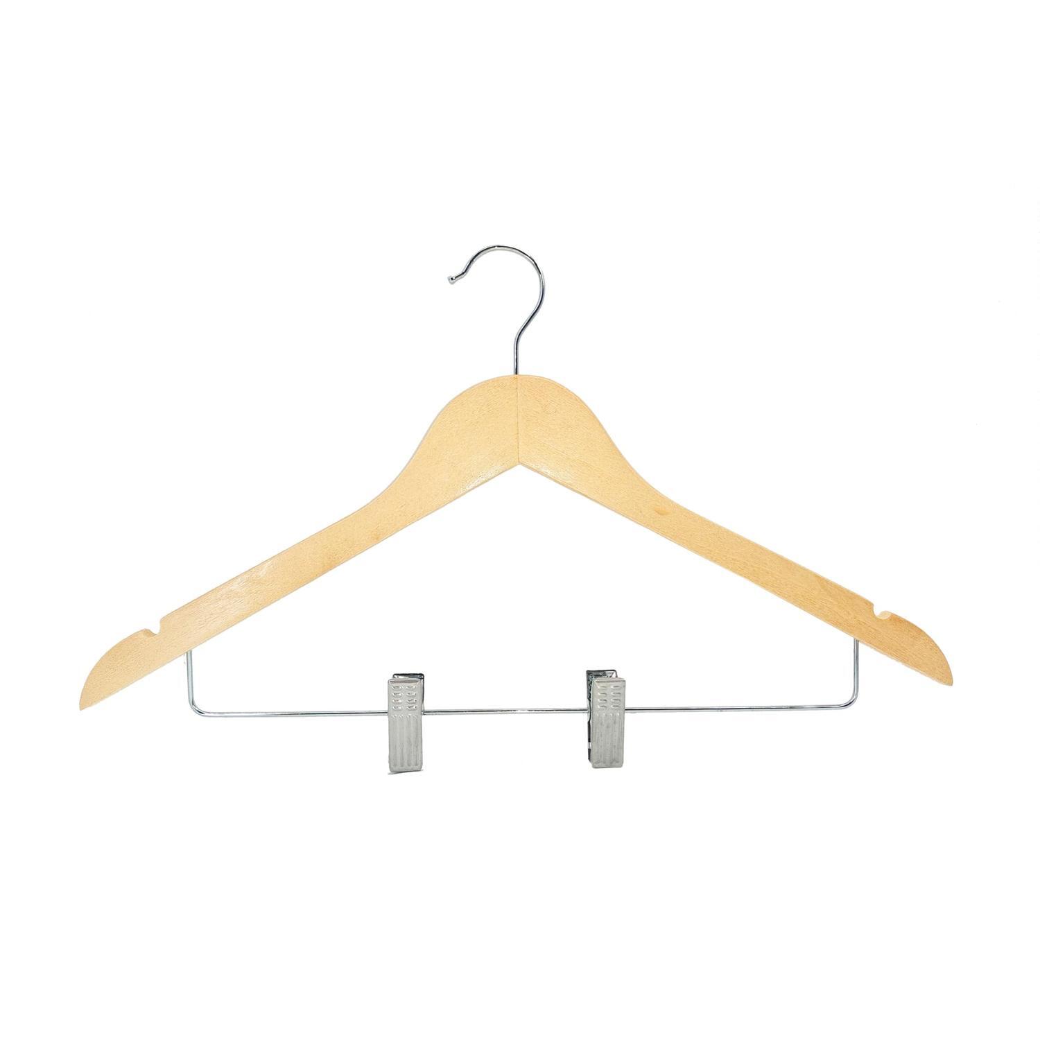 Coat Hanger Timber With Clips 4 Pack