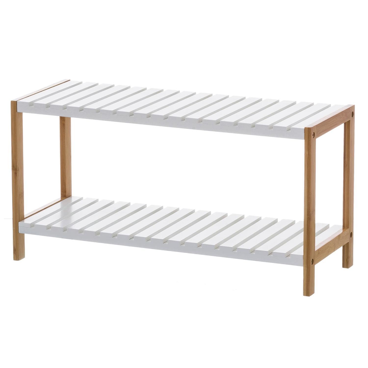 Shoe Rack 2-Tier H: 360mm, W: 700 mm, D: 260 mm White/Bamboo