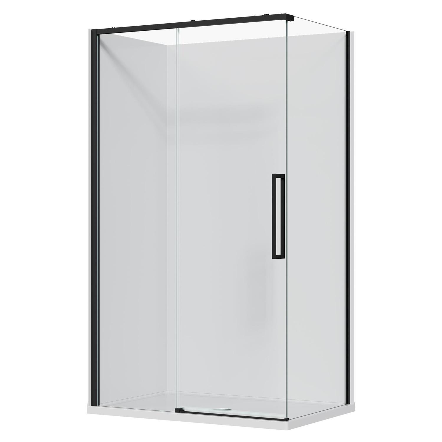 2 Sided Frameless Sliding Flat Wall Acrylic Shower LH 1200 x 800 x 2040mm Black