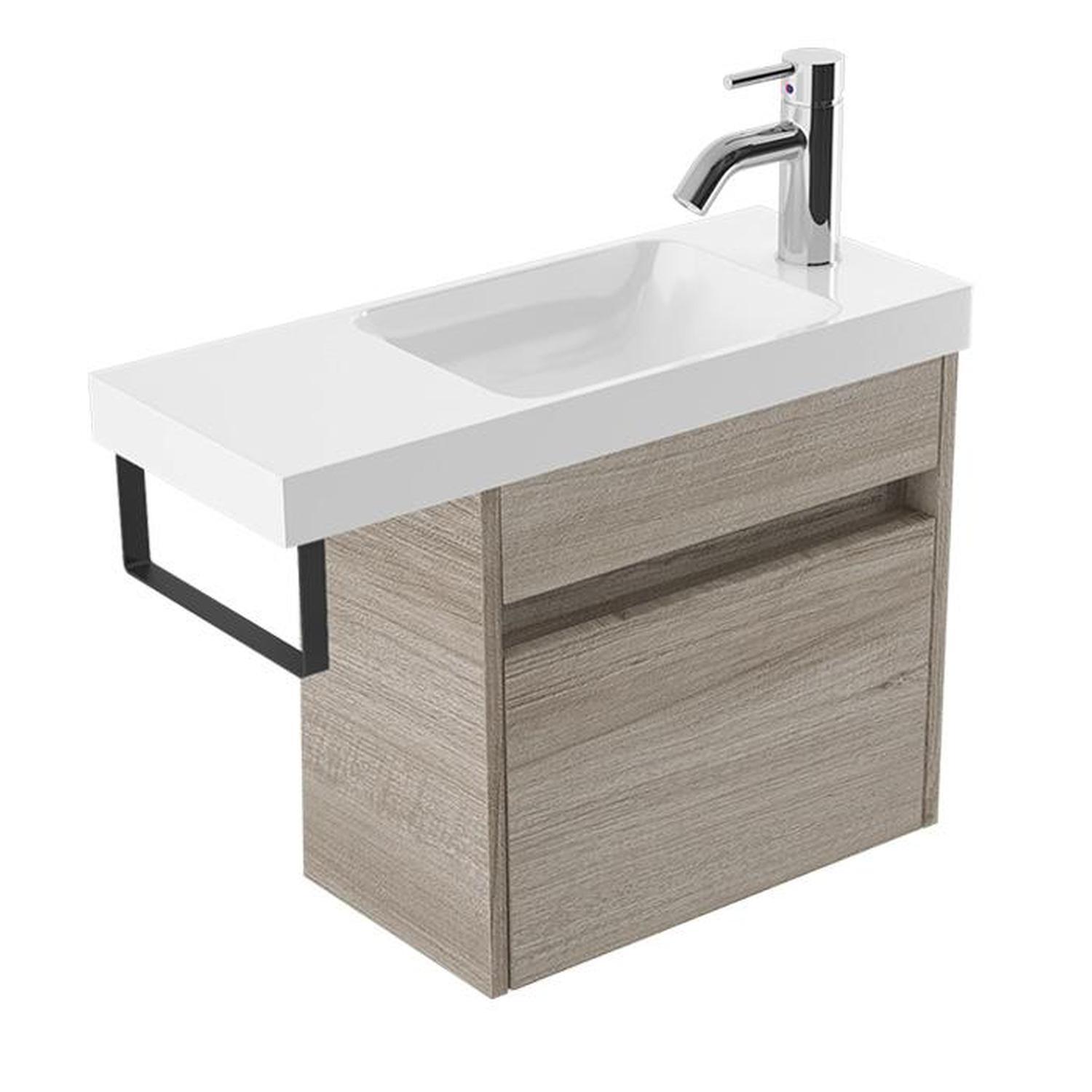 Wall Vanity 600mm Ashen Walnut Black Rail