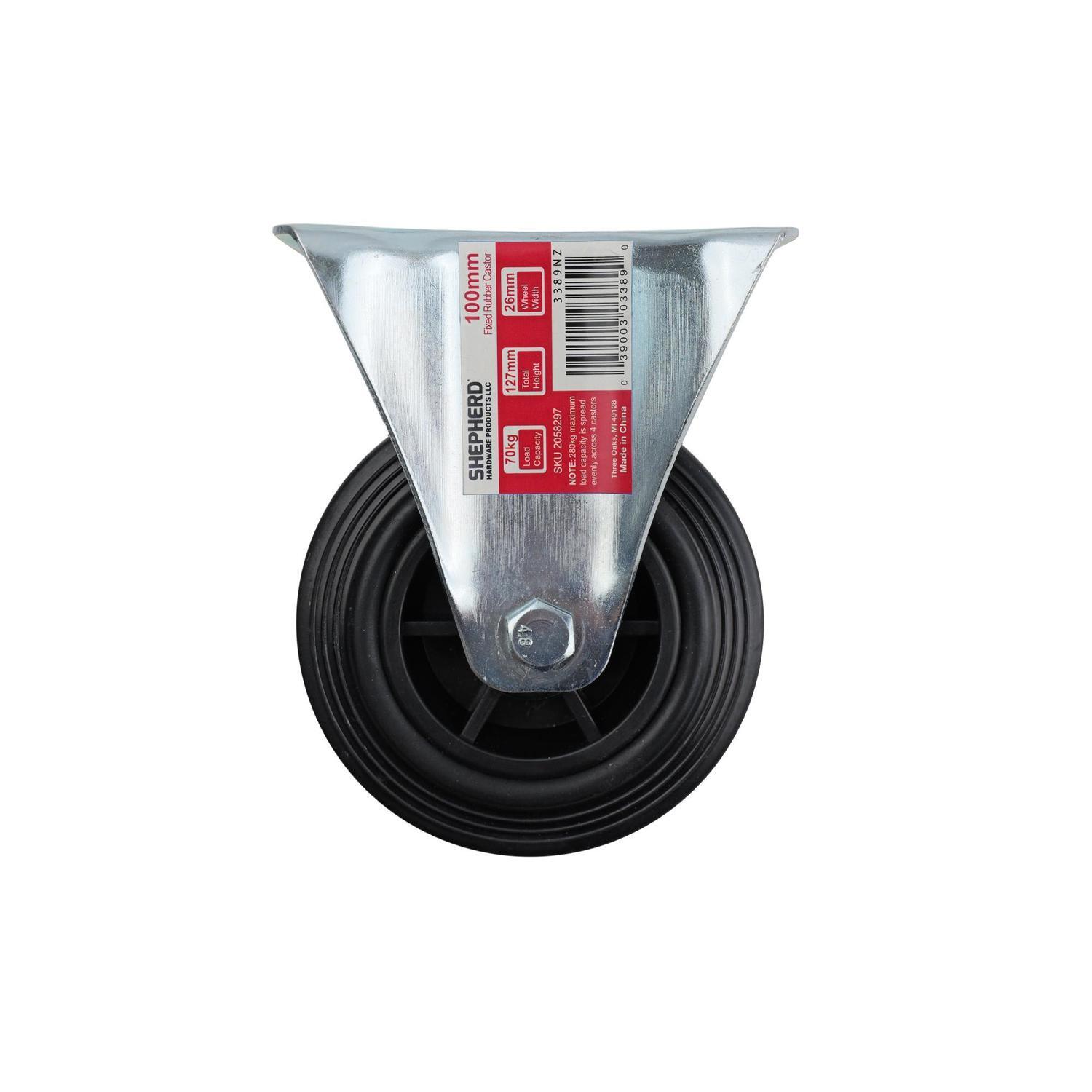 Rubber Fixed Castor 100mm 70kg Black
