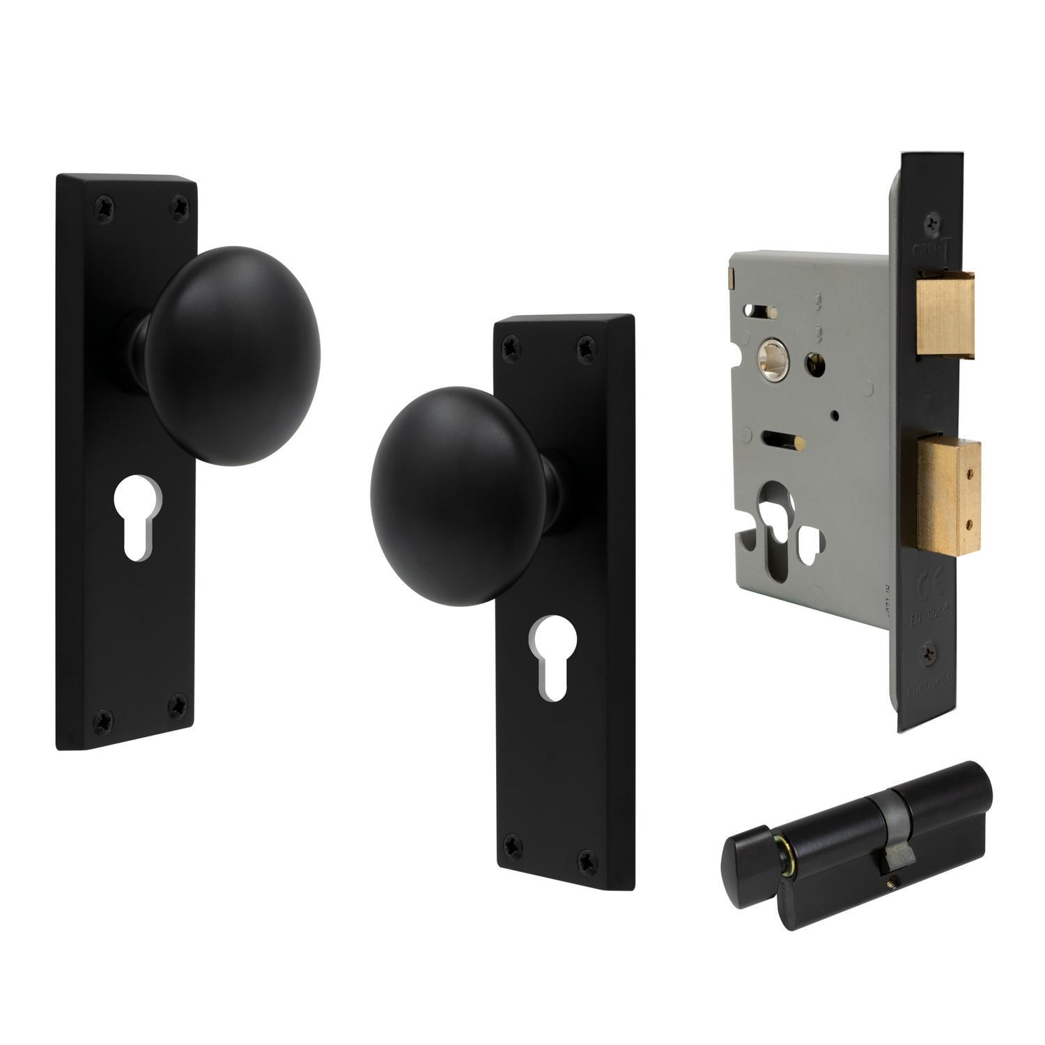 Sutton Square Longplate Euro Locking Set Matte Black