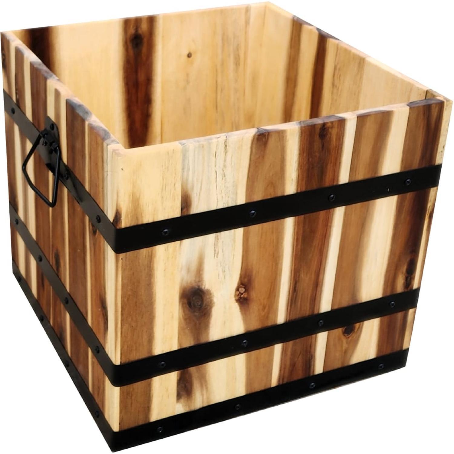 Square Acacia Wooden Barrel