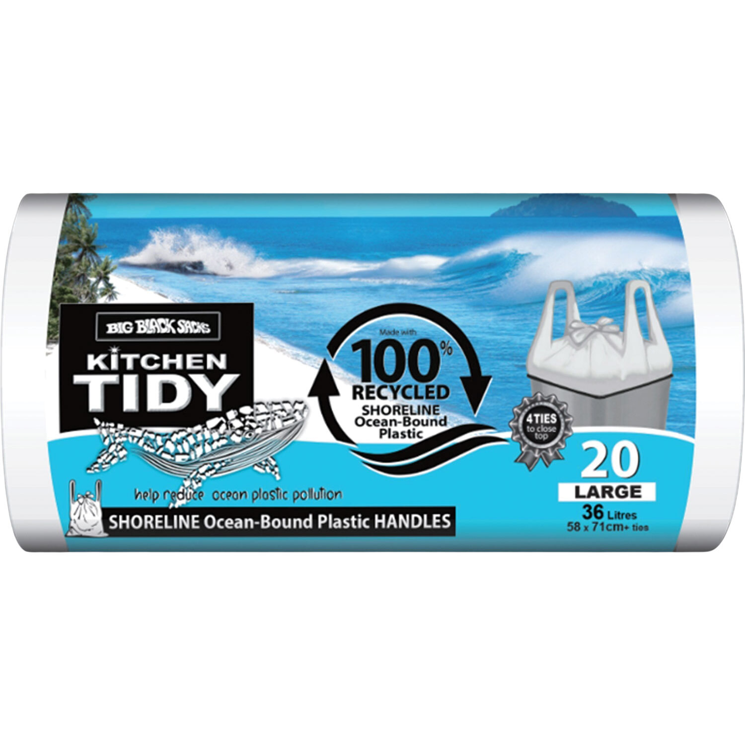 Shoreline Ocean-Bound Plastic Rubbish Bag 20 Pack Large 36 Litre