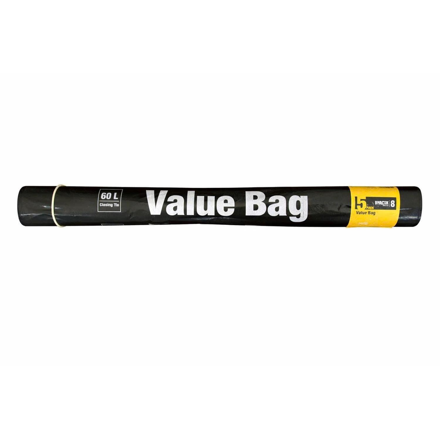 Rubbish Bag Standard with Tie 60L 5 Pack
