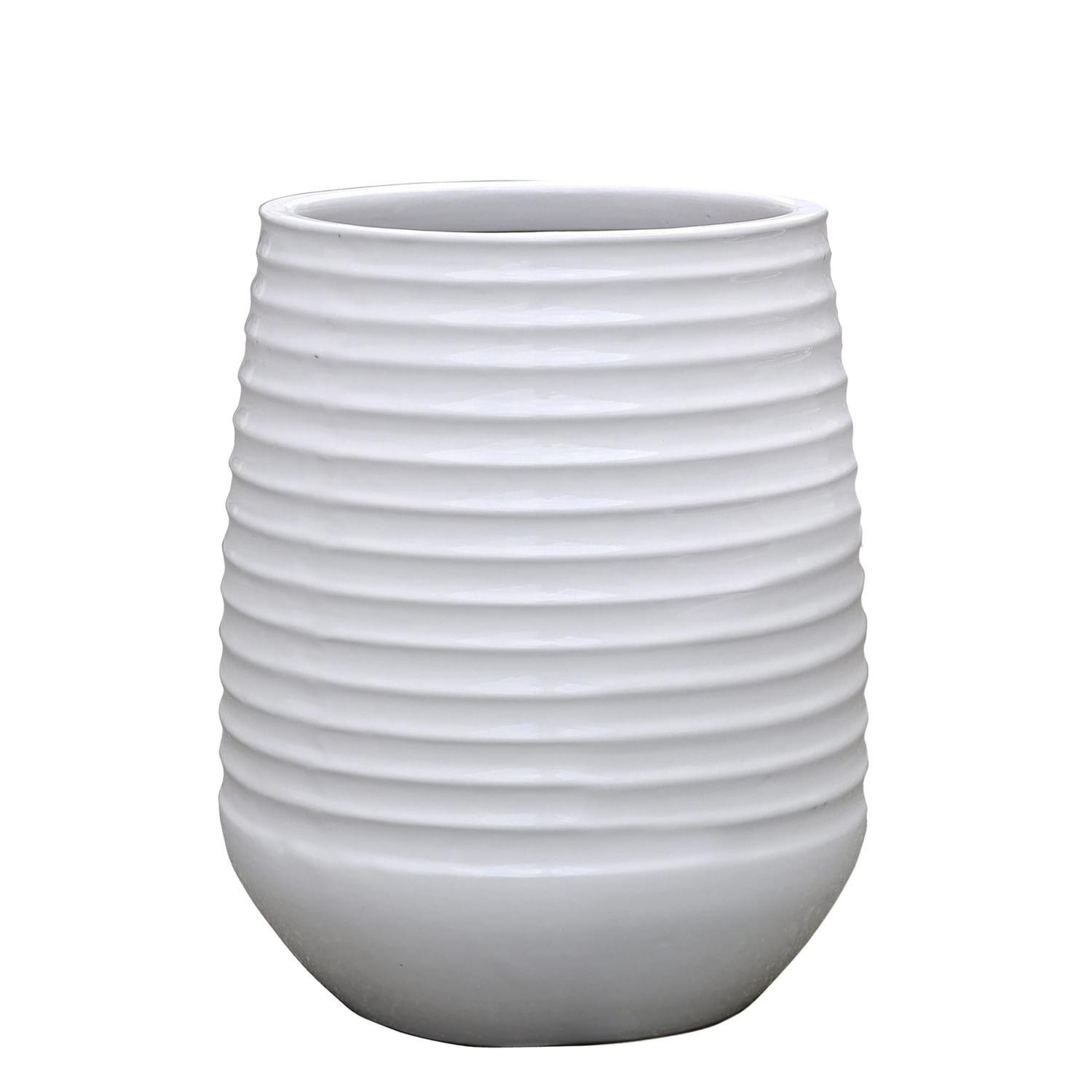 Outdoor Ripple Glazed Pot White Large