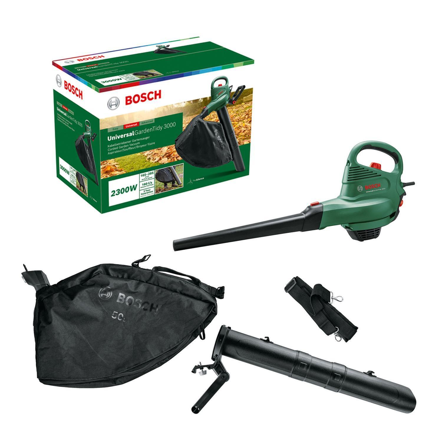 2300 Watt Corded Electric Leaf Blower & Vacuum, Variable Speed, 50L Bag, Pro Silence (UniversalGardenTidy3000)