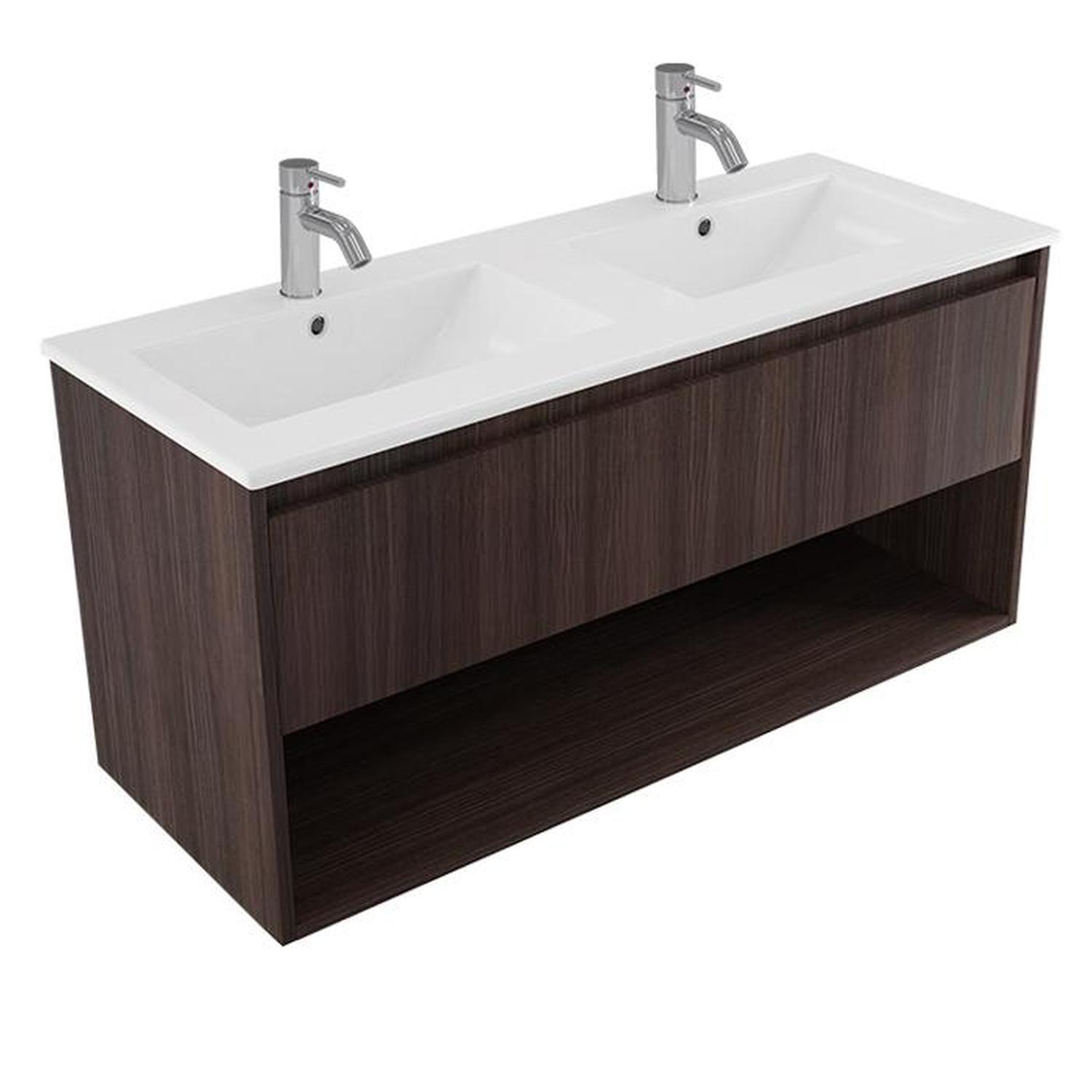2 Bowl Wall Vanity 1200mm Charred Oak