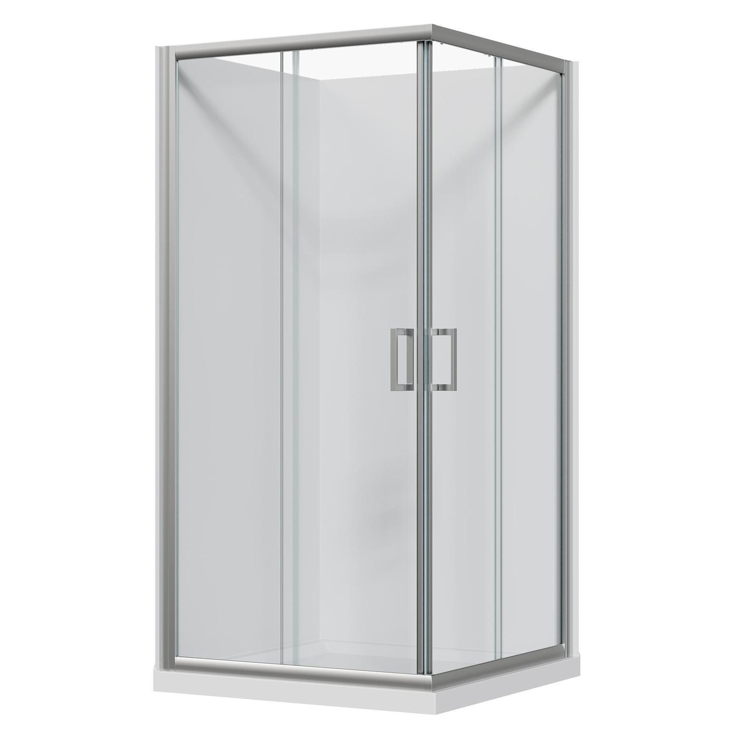 2 Sided Slider Flat Wall Acrylic Shower 1000 x 1000 x 2015mm Chrome
