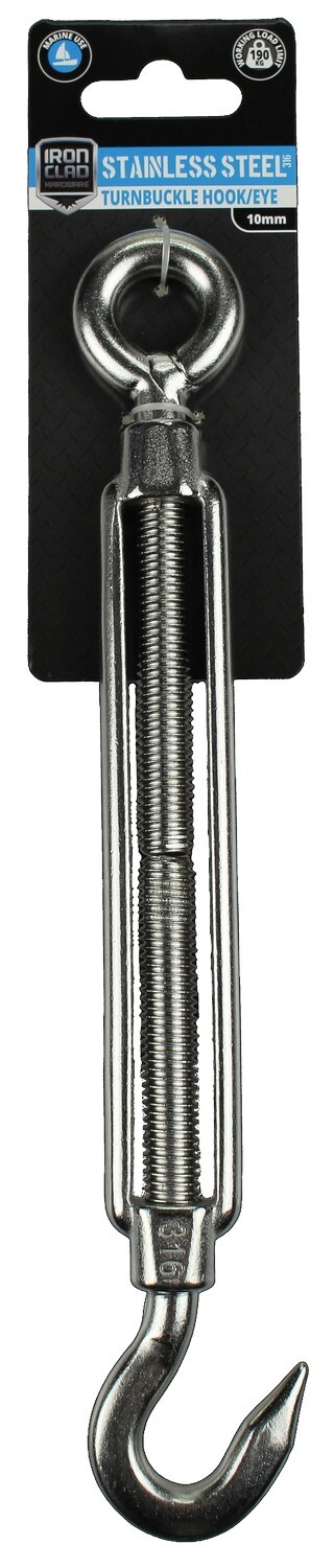 Turnbuckle Hook/Eye 10mm Stainless Steel 316