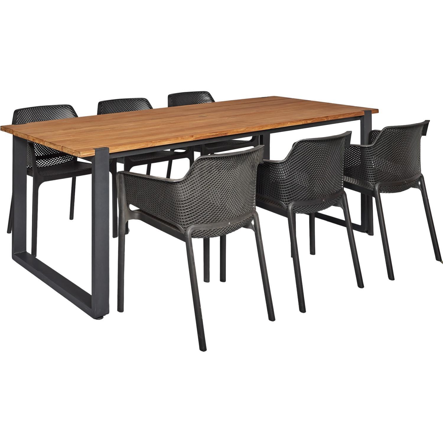 Outdoor Dining Setting Vivid Dining Chair with Arms Charcoal 7 Piece