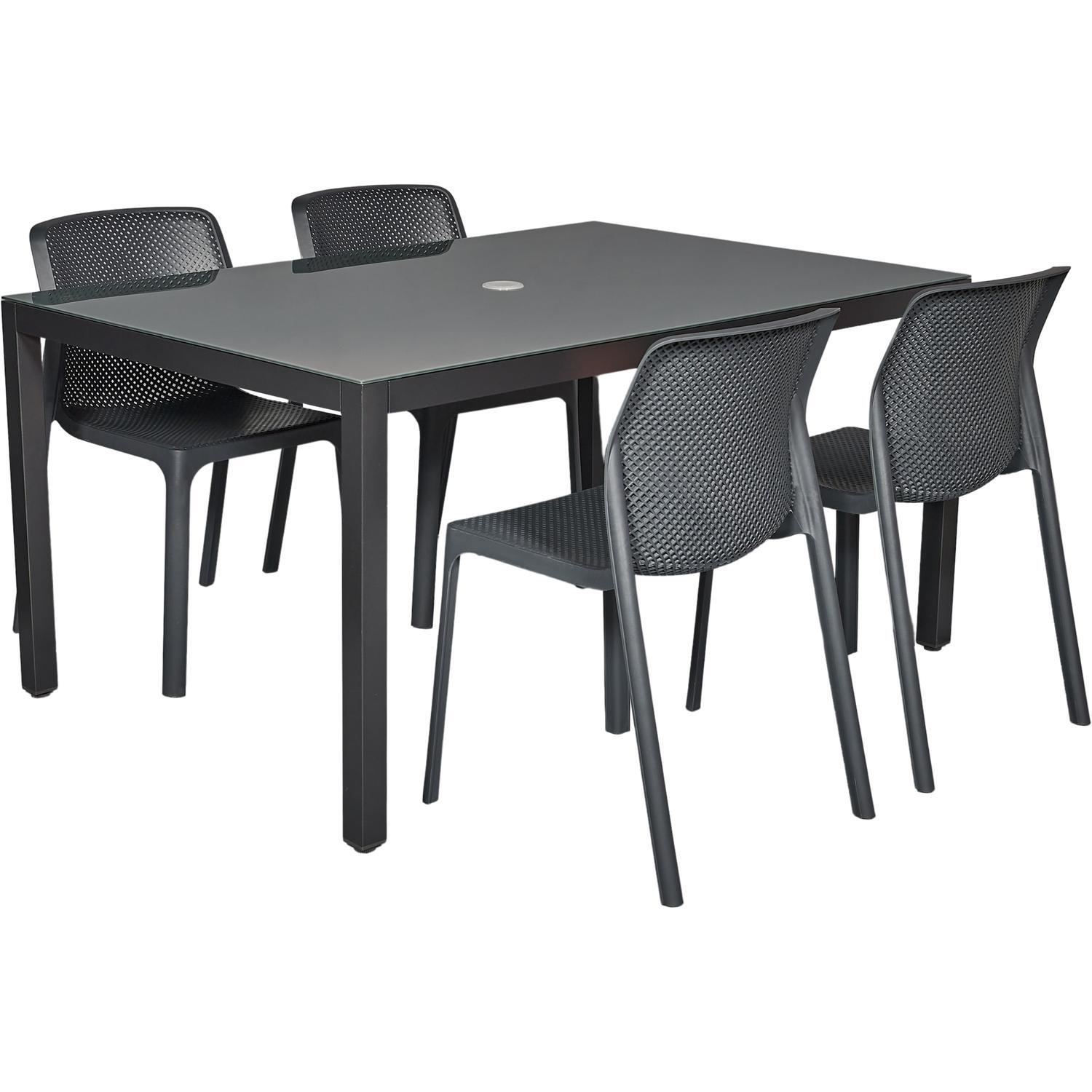 utdoor Dining Setting 5 Piece 1500mm Round Chairs Charcoal