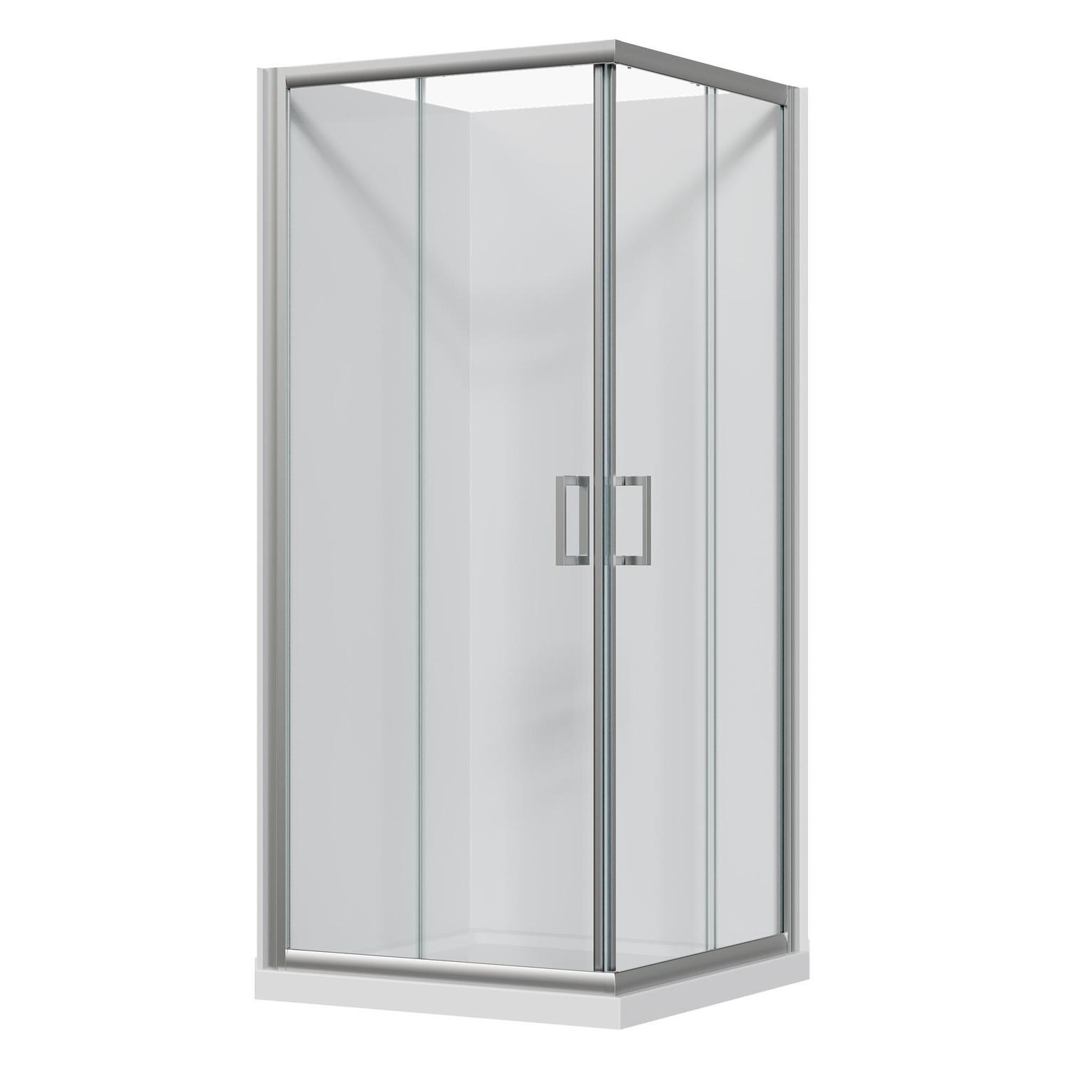 2 Sided Slider Flat Wall Acrylic Shower Offset Waste 900 x 900 x 2015mm Chrome