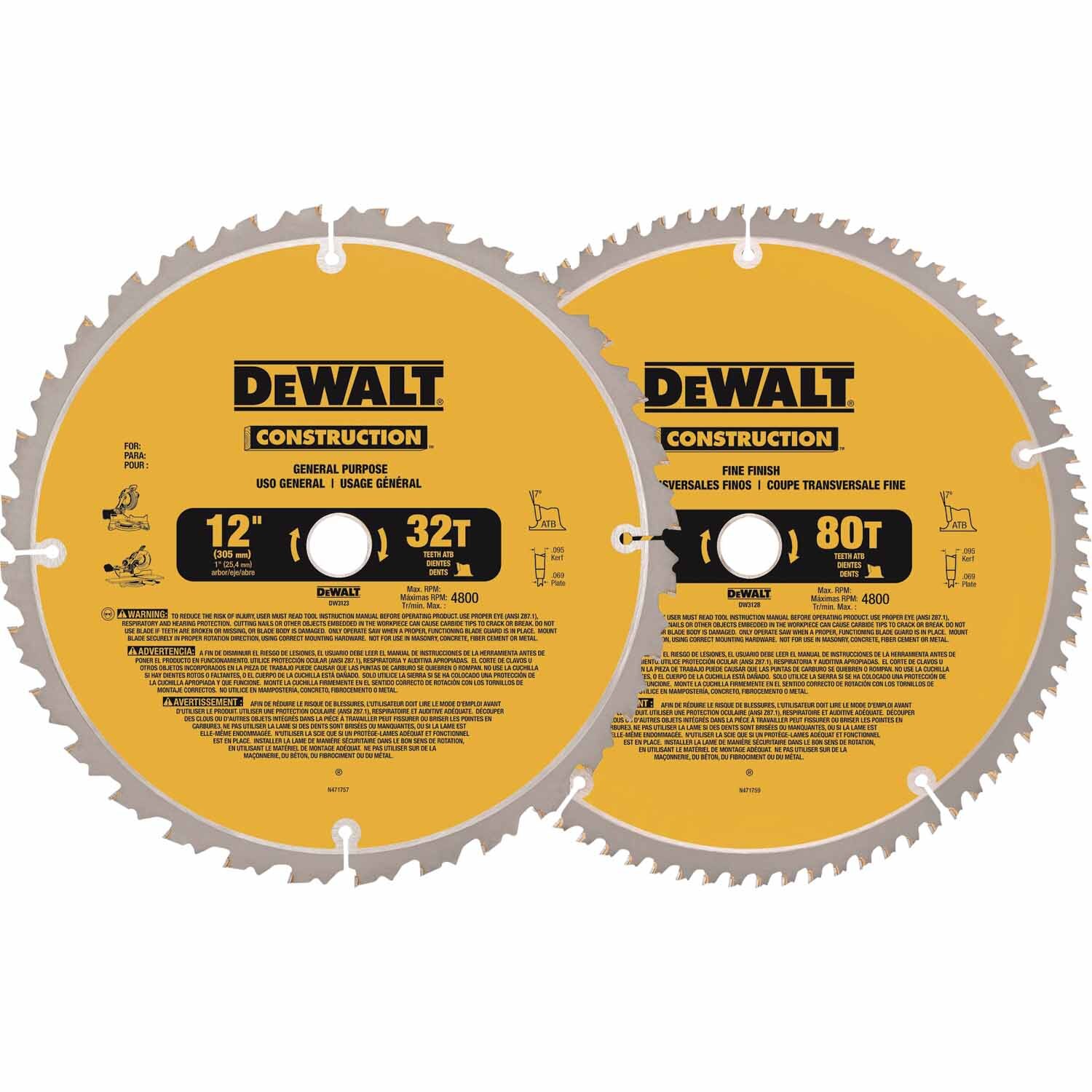 32T/80T Construction Circular Saw Blades 305mm (12") 2 pack
