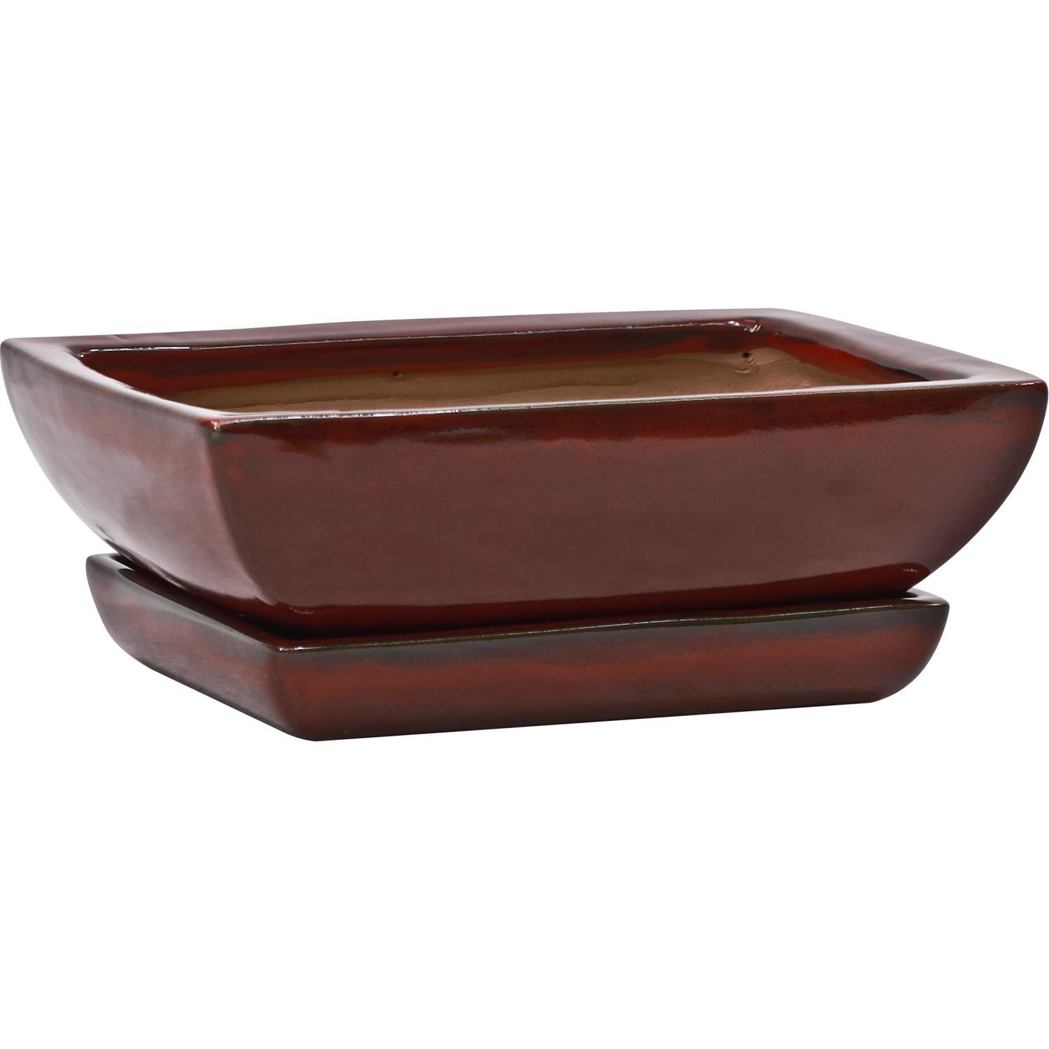 Glazed Bonsai Tapered Pot Medium Firework Red
