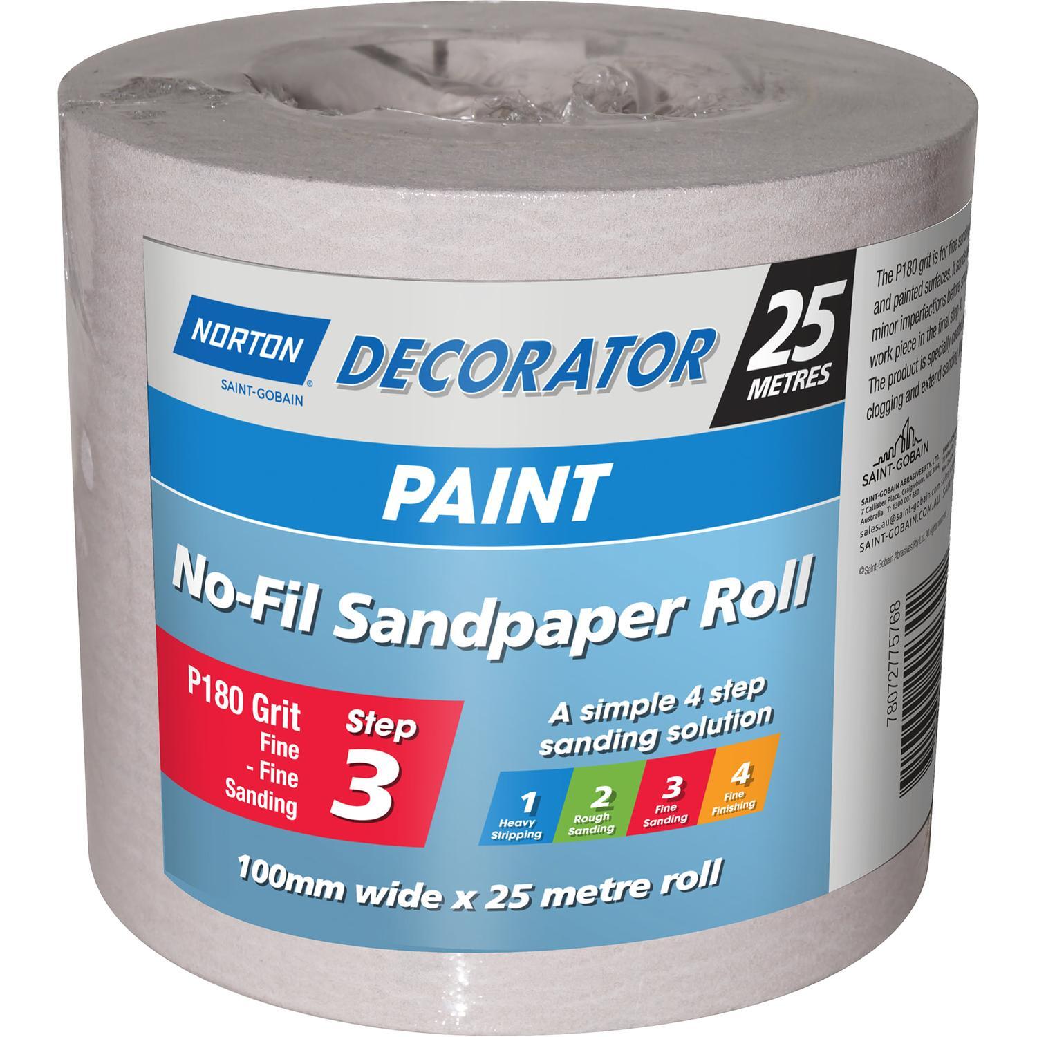 Paint No-Fil Sandpaper roll 180 Grit 100mm x 25m