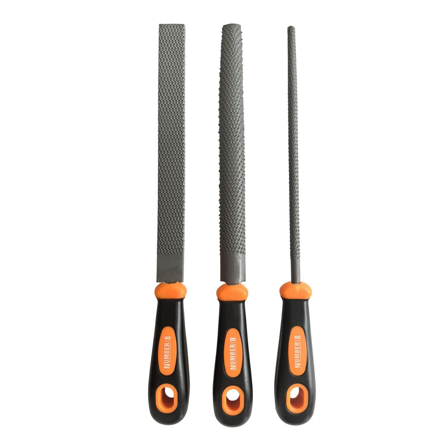 3 Piece Wood Rasp Set 200mm Black And Orange Handle