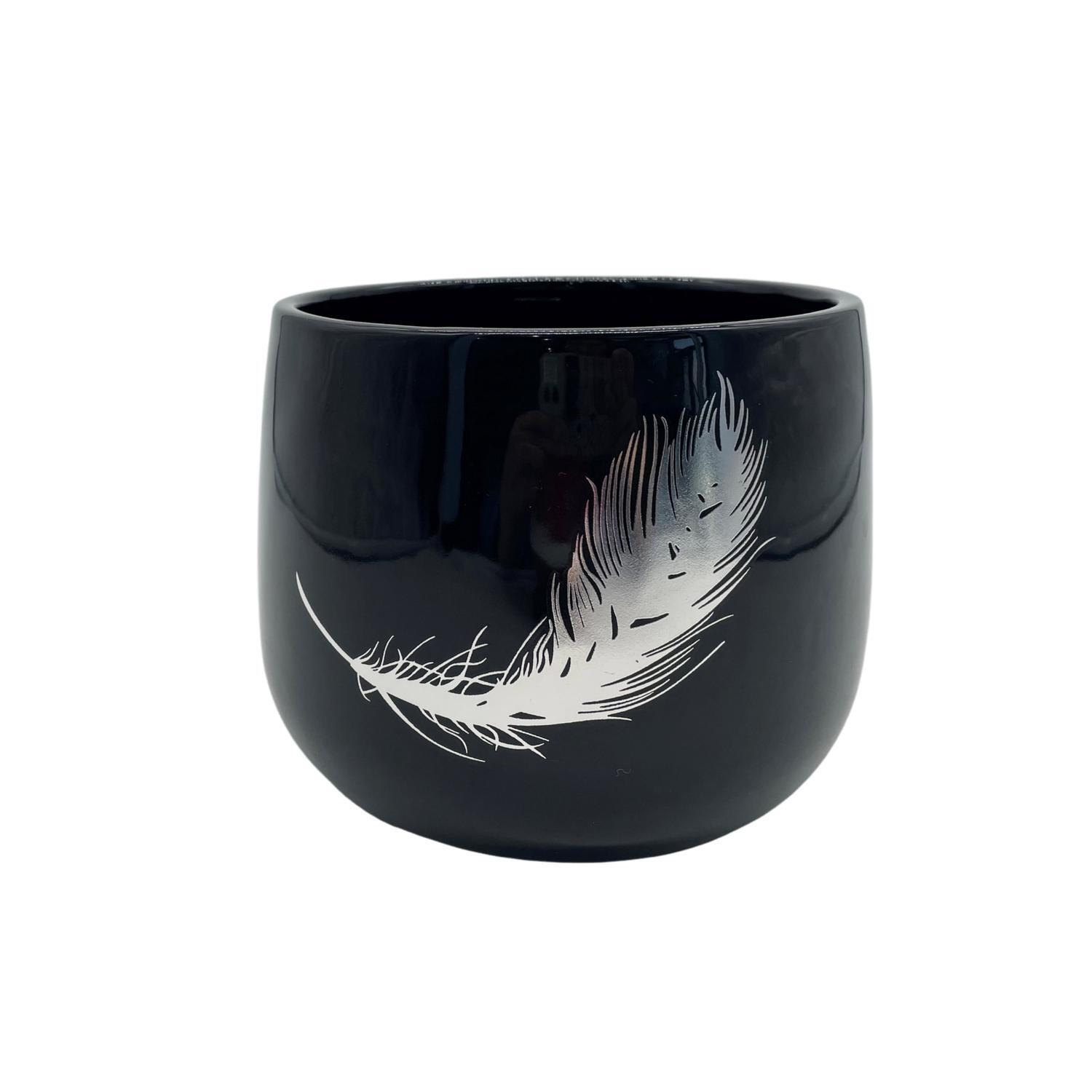 Feather Ceramic Pot 14cm Black