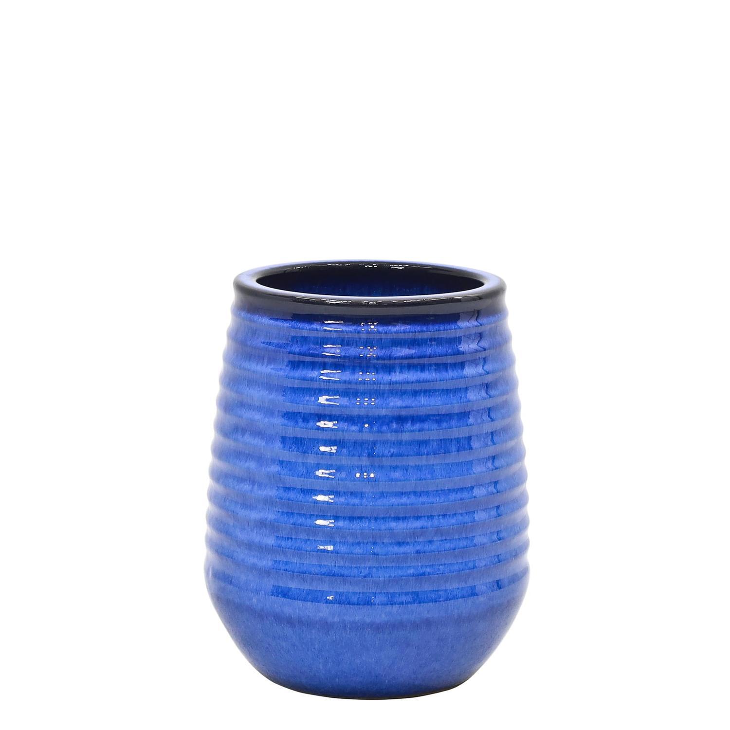 Outdoor Ripple Glazed Pot Blue Medium