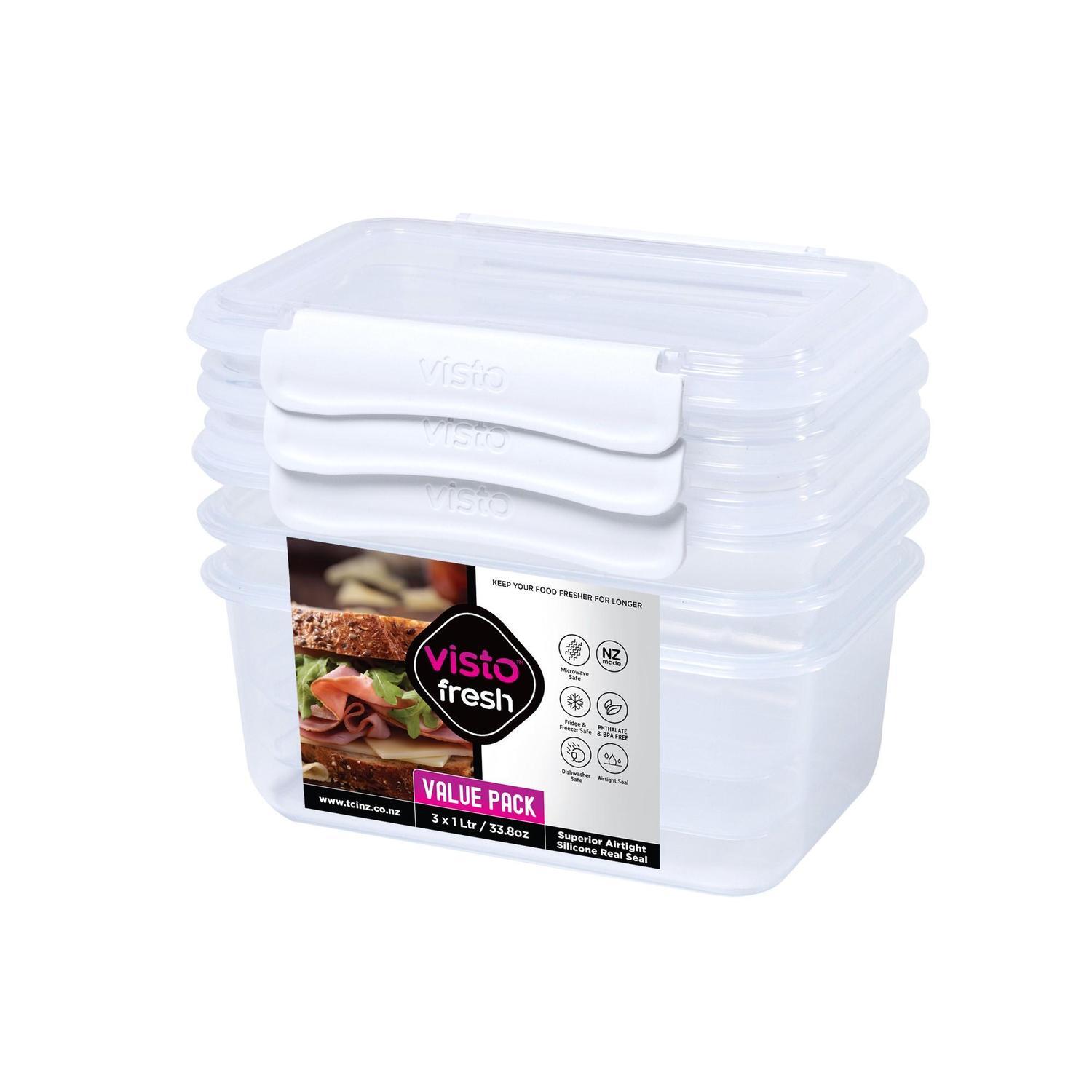 Containers Clear with White Clips 1L3 Pack