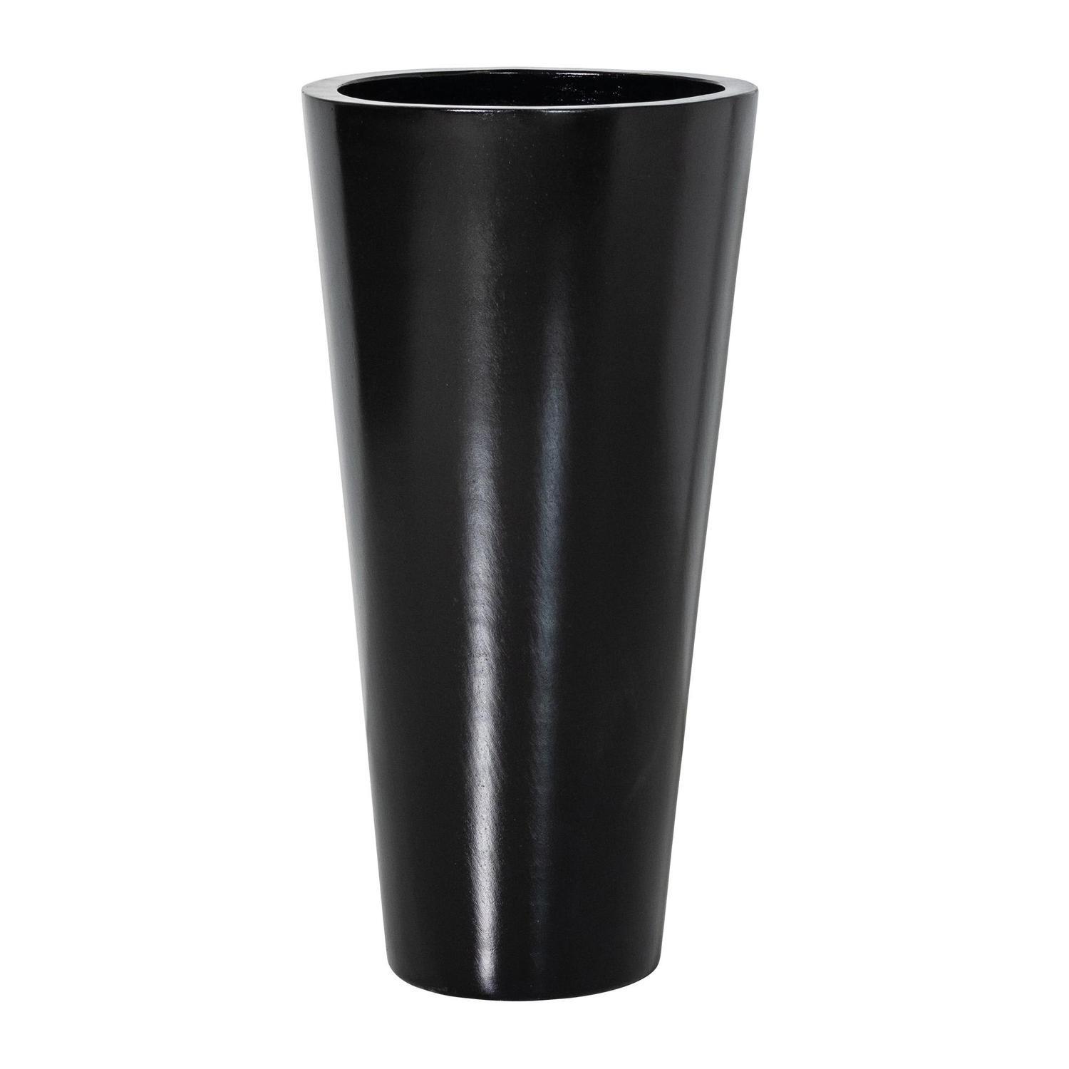 Tall Round Terrazzo Vase Pot L Black