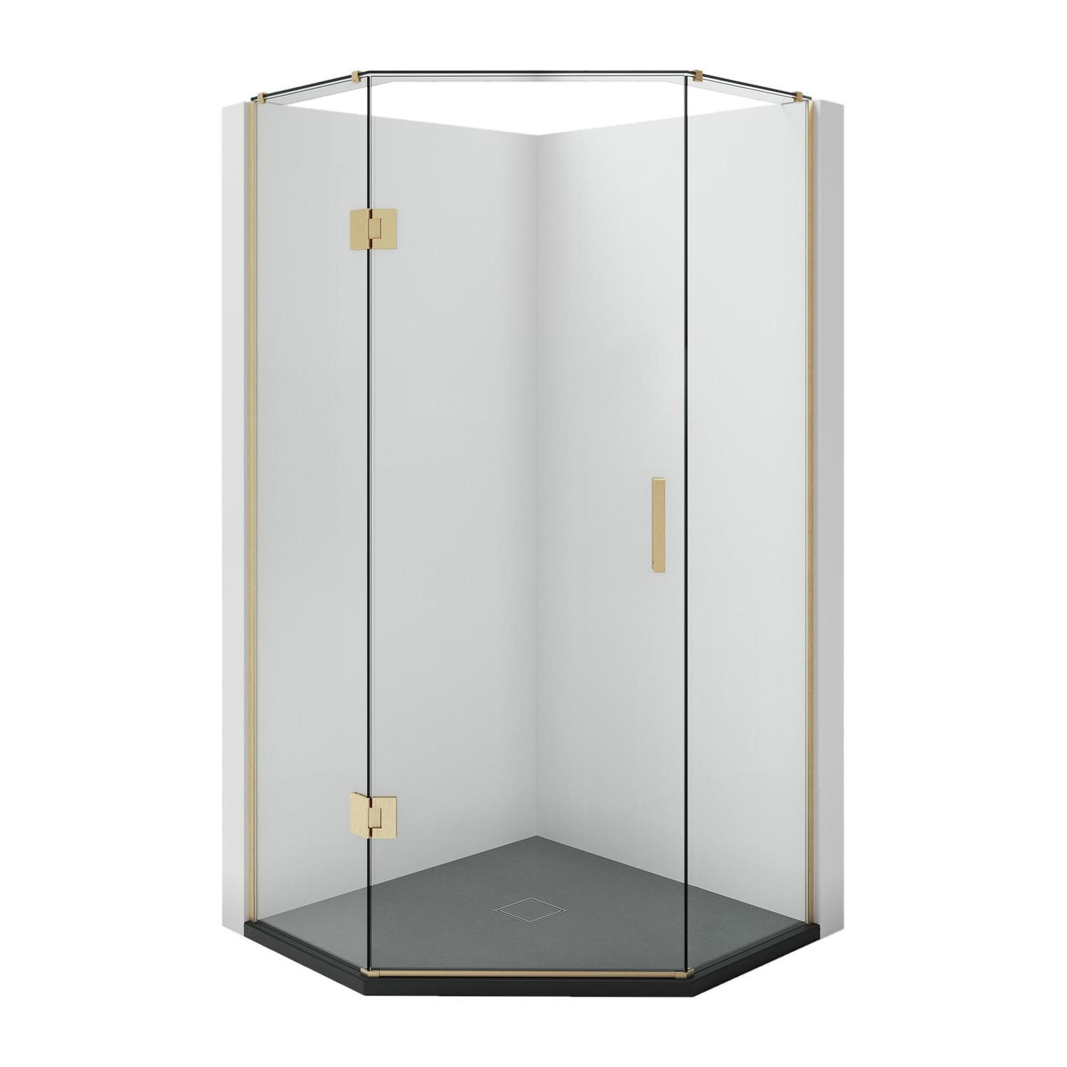 1000 x 1000mm Angle Front Black Tray, Liner and Brushed Gold Hinged Screen Package