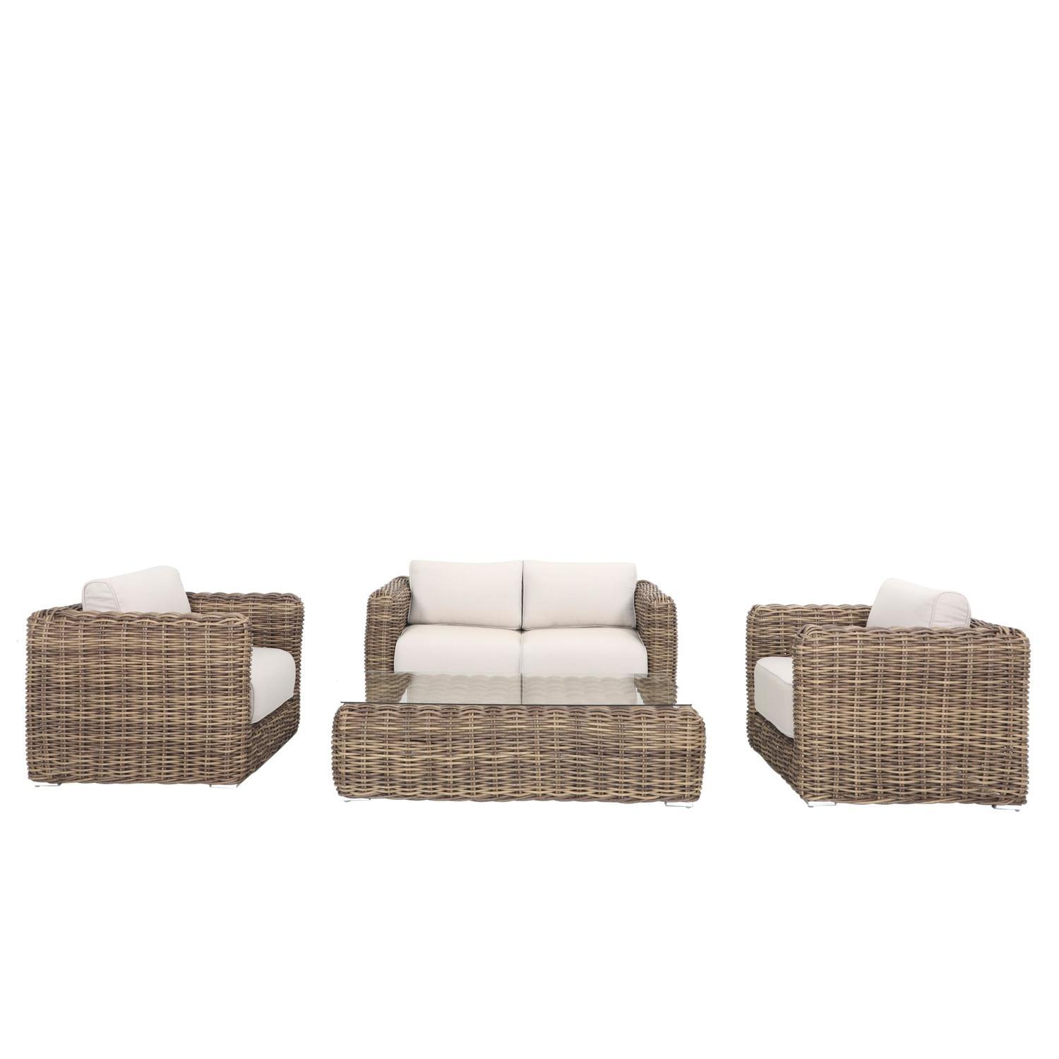 Catalonia Outdoor Wicker Lounge Setting 4 Piece with  Coffee Table
