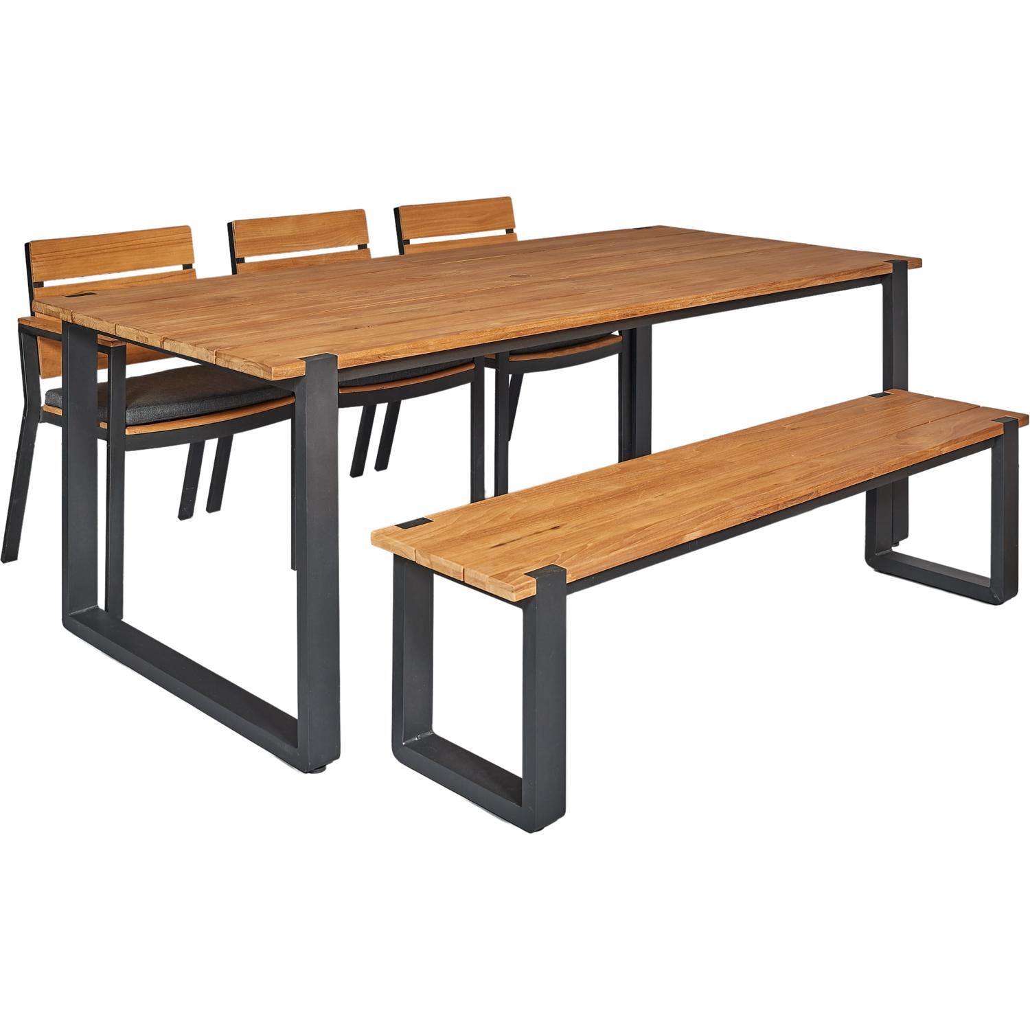 Outdoor Dining Setting With Bench Seat and Montego Chairs 5 Piece