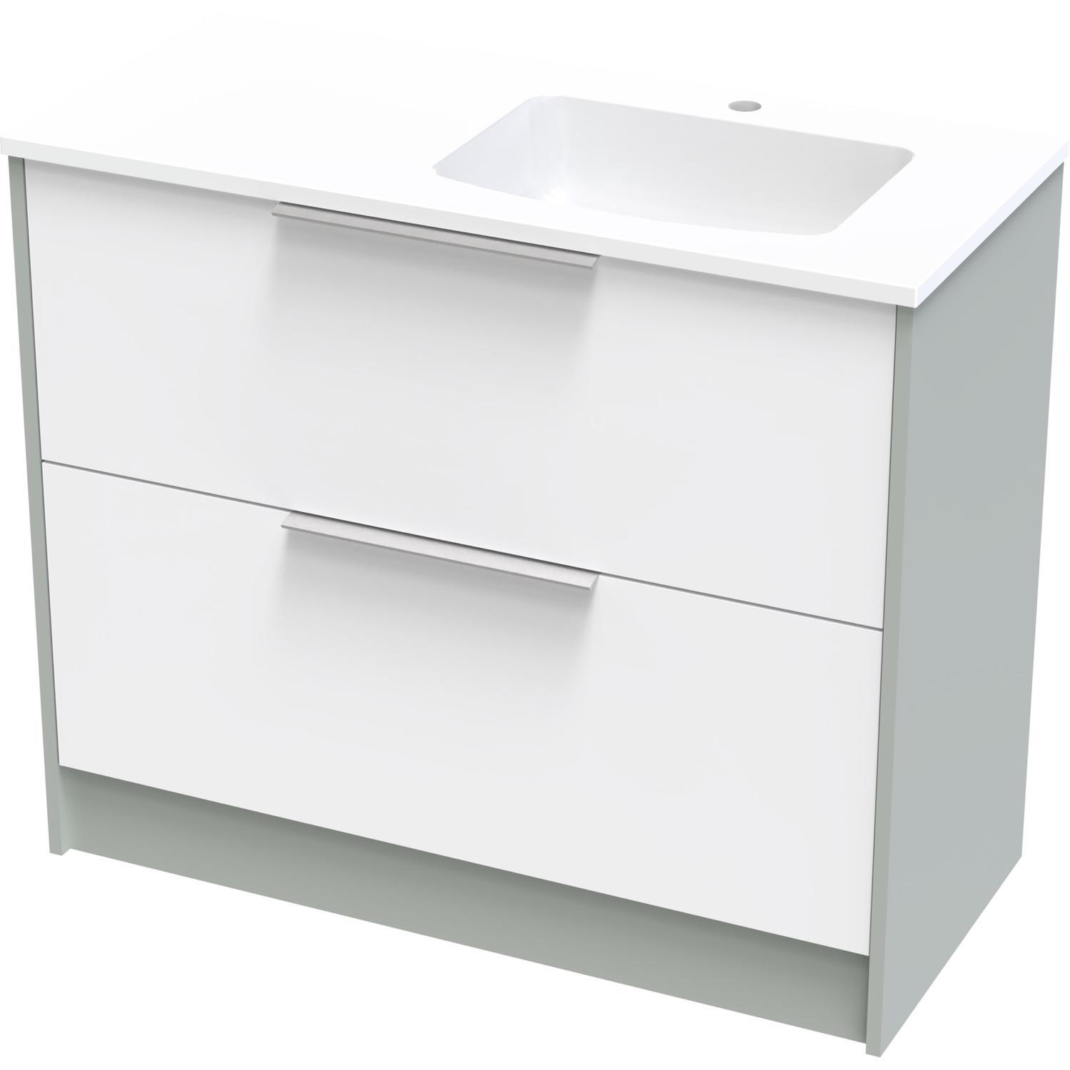 Nikau Grove 1000 Right Hand Bowl Double Drawer Floor Ultra Gloss White/Colour